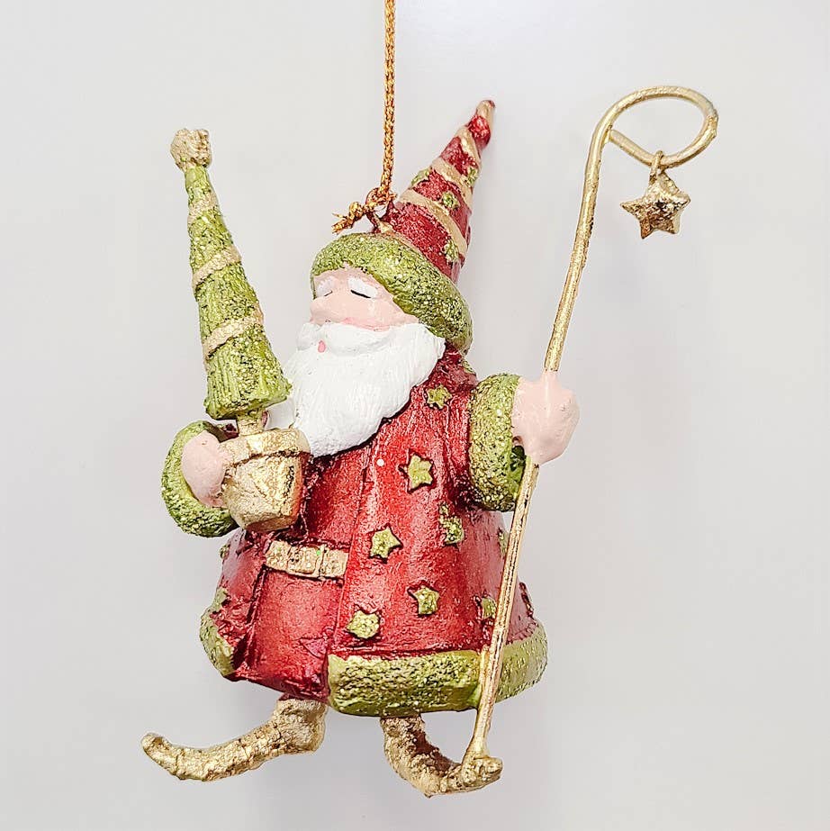 Dekorasyon Gifts Decor - 3.5" Wizard Santa w/Tree (Red/Citron)