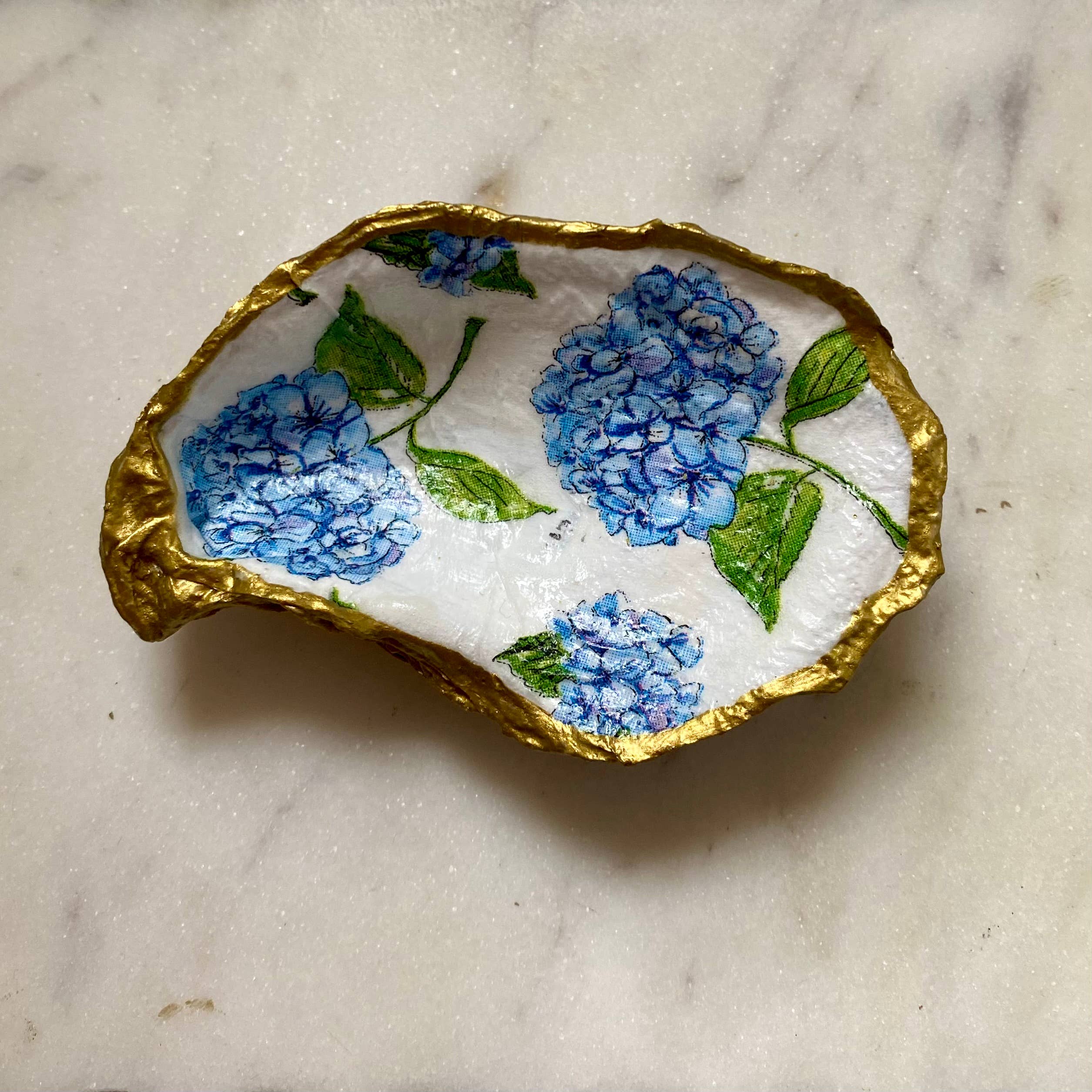 Blue Hydrangea Oyster Shell Jewelry Dish - Image 2