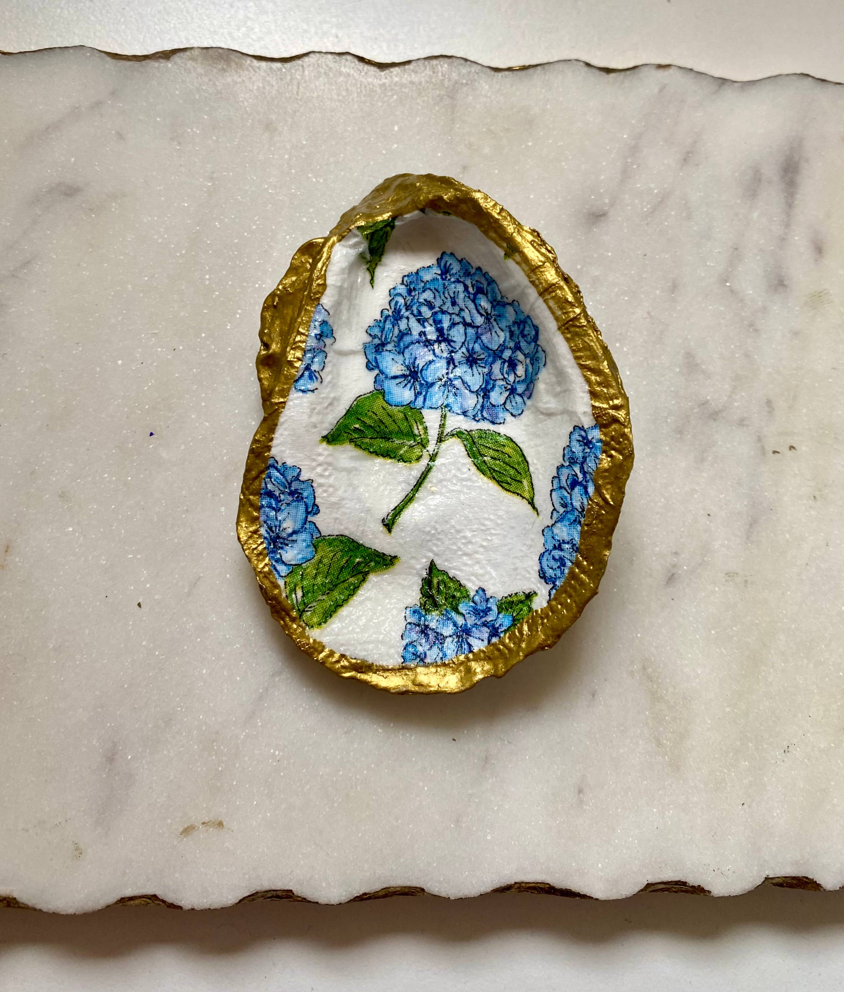 Blue Hydrangea Oyster Shell Jewelry Dish - Image 3