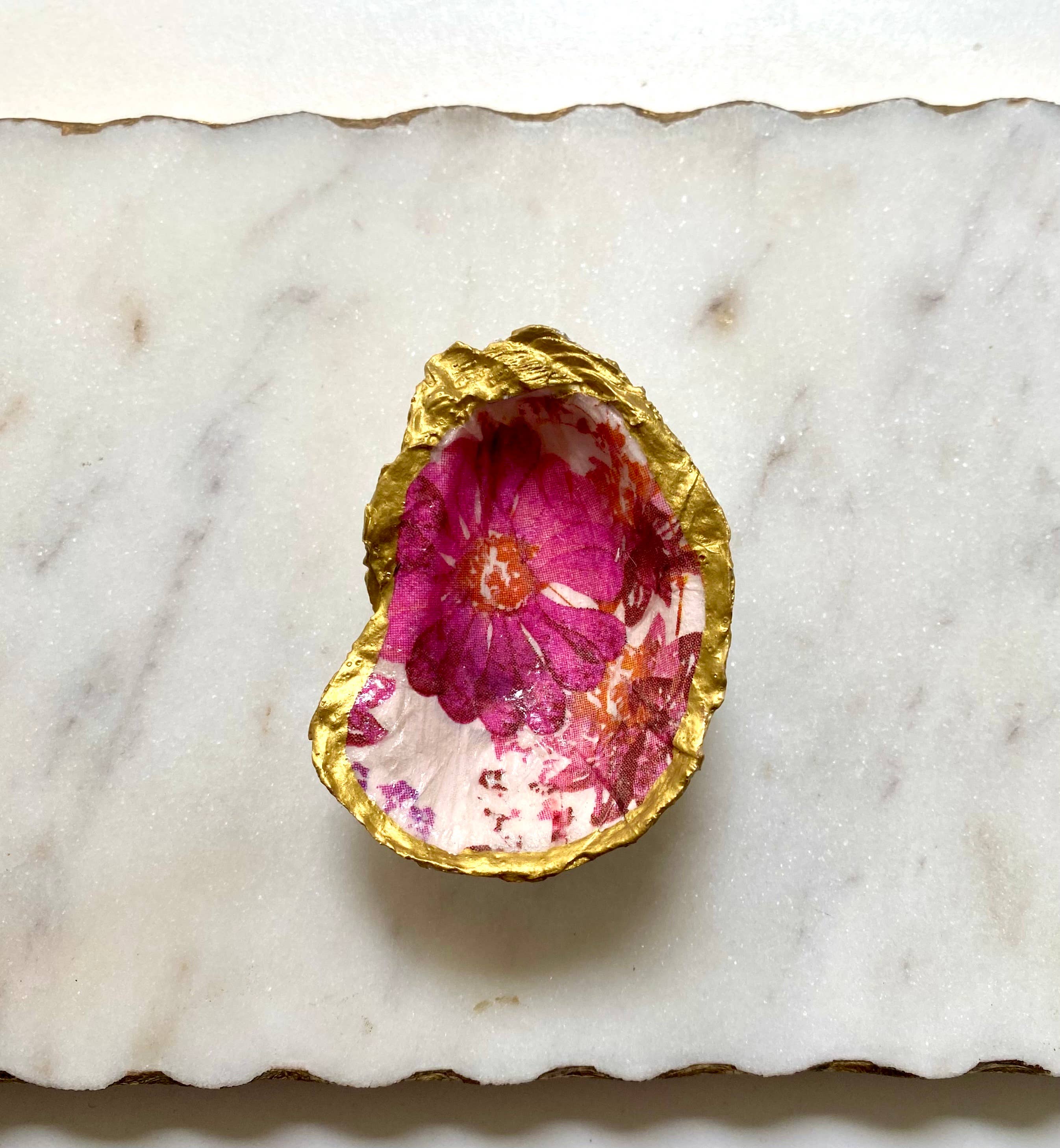 Magenta Floral Oyster Shell Jewelry Dish - Image 3