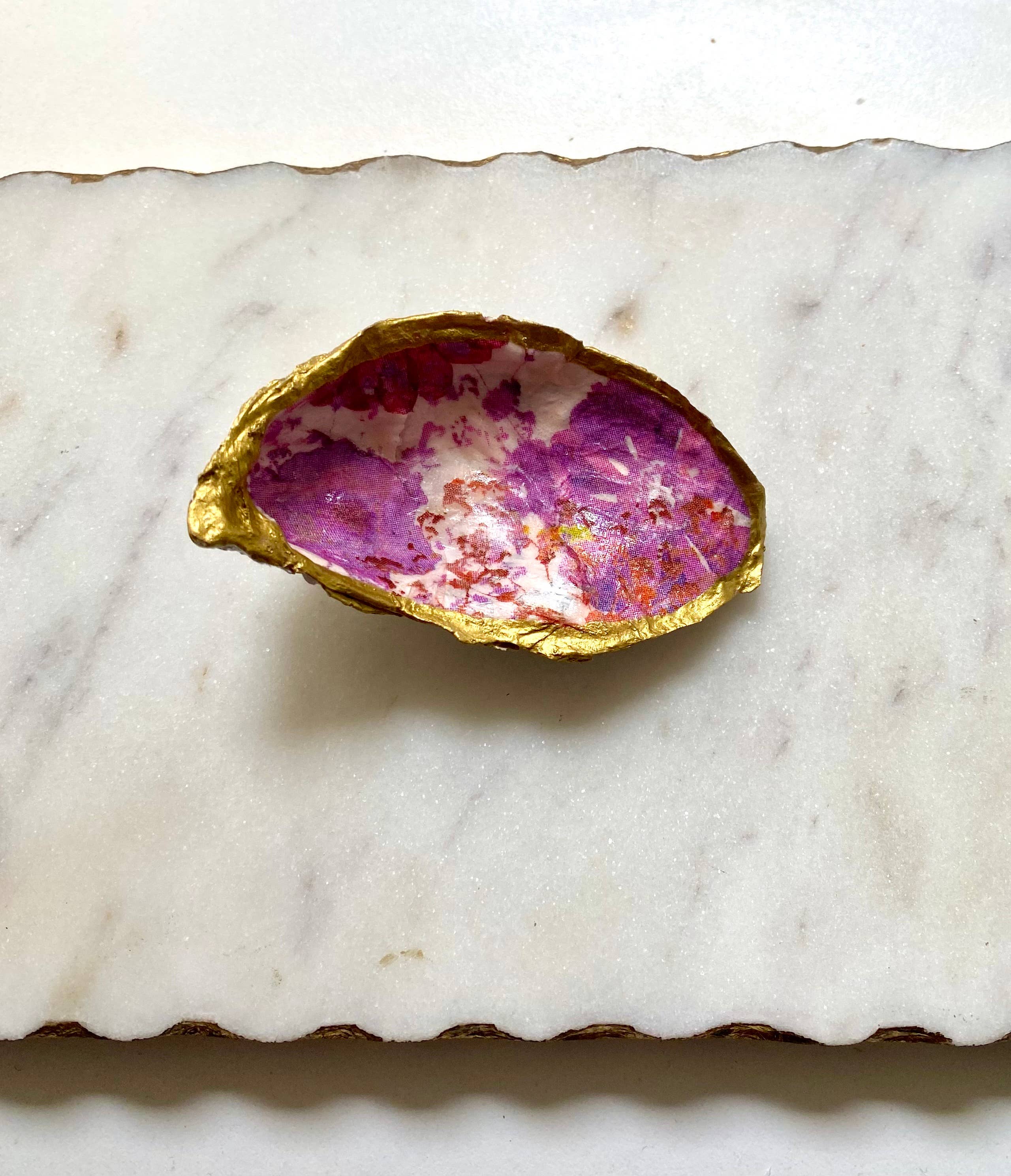 Magenta Floral Oyster Shell Jewelry Dish - Image 4