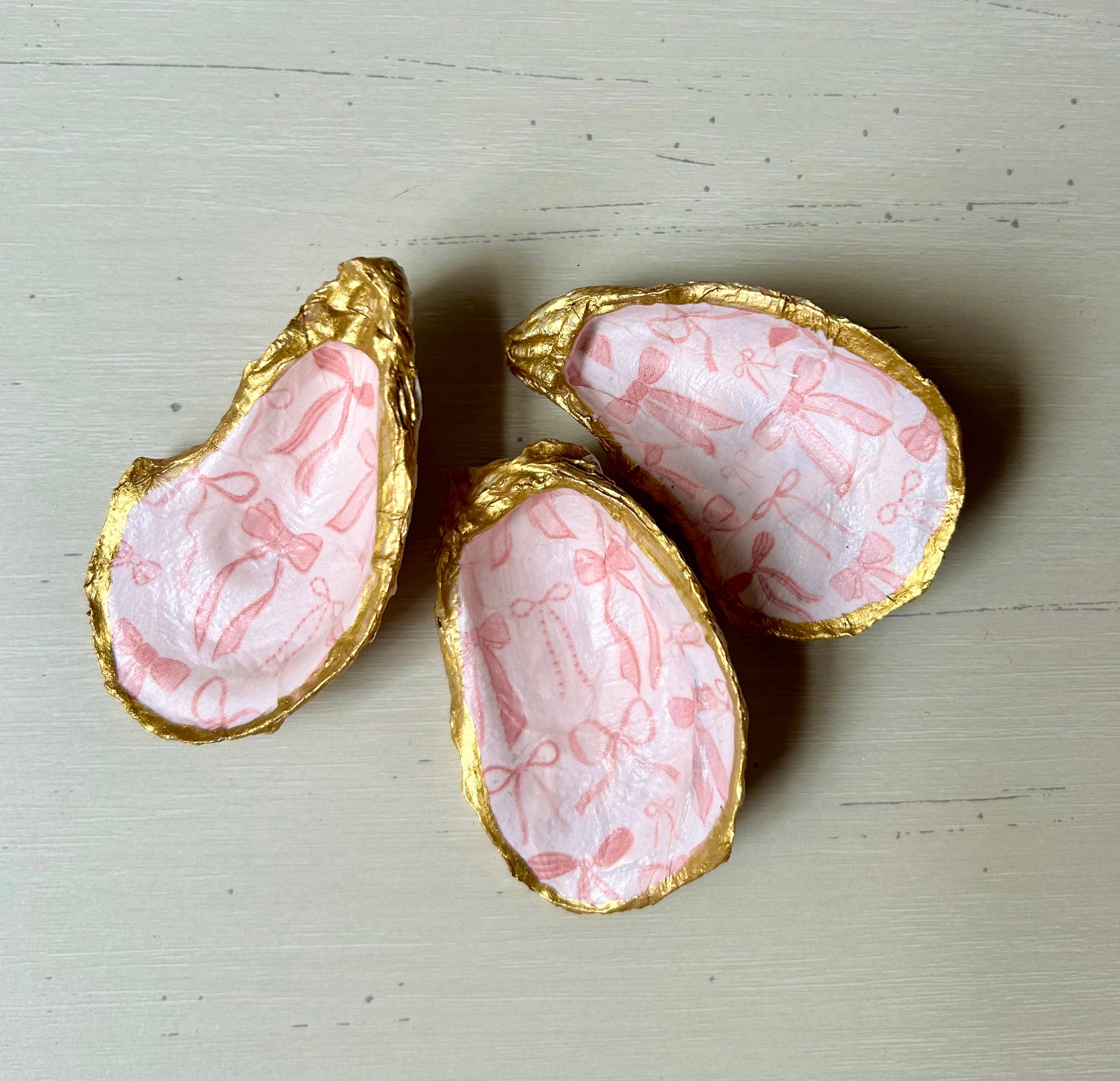 Pink Bow Oyster Shell Jewelry Dish
