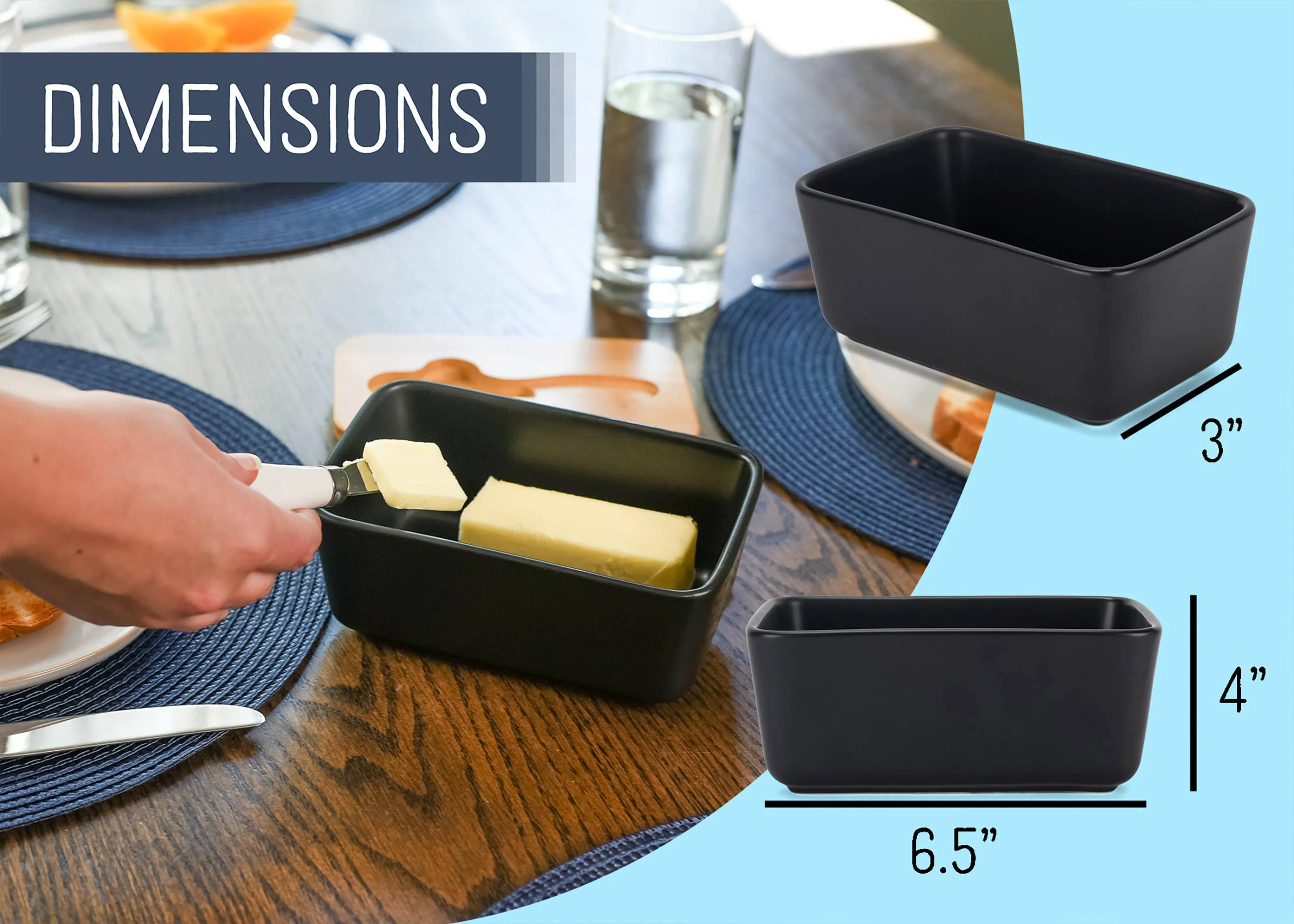 Ceramic Butter Dish Airtight Bamboo Black - Image 2