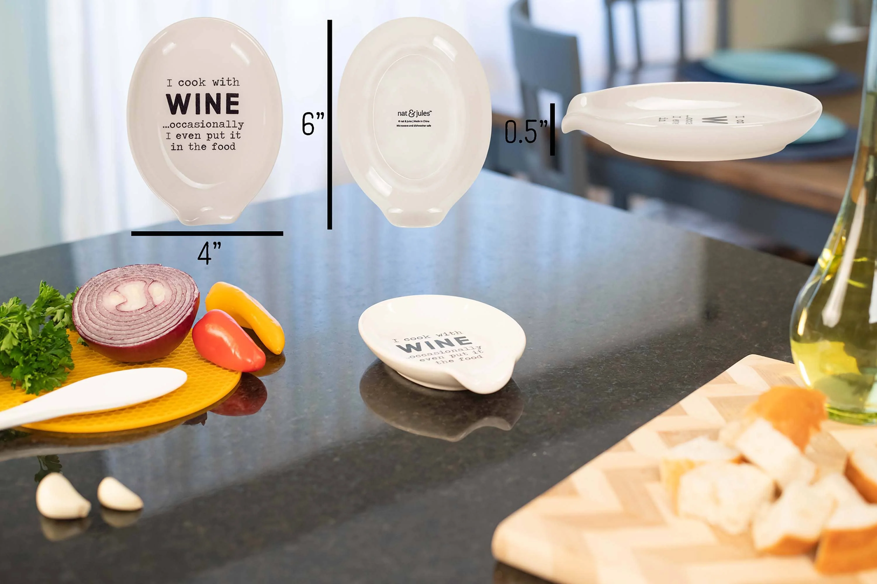 Cook With Wine 6 x 4 in Ceramic Oval Countertop Spoon Rest - Image 2