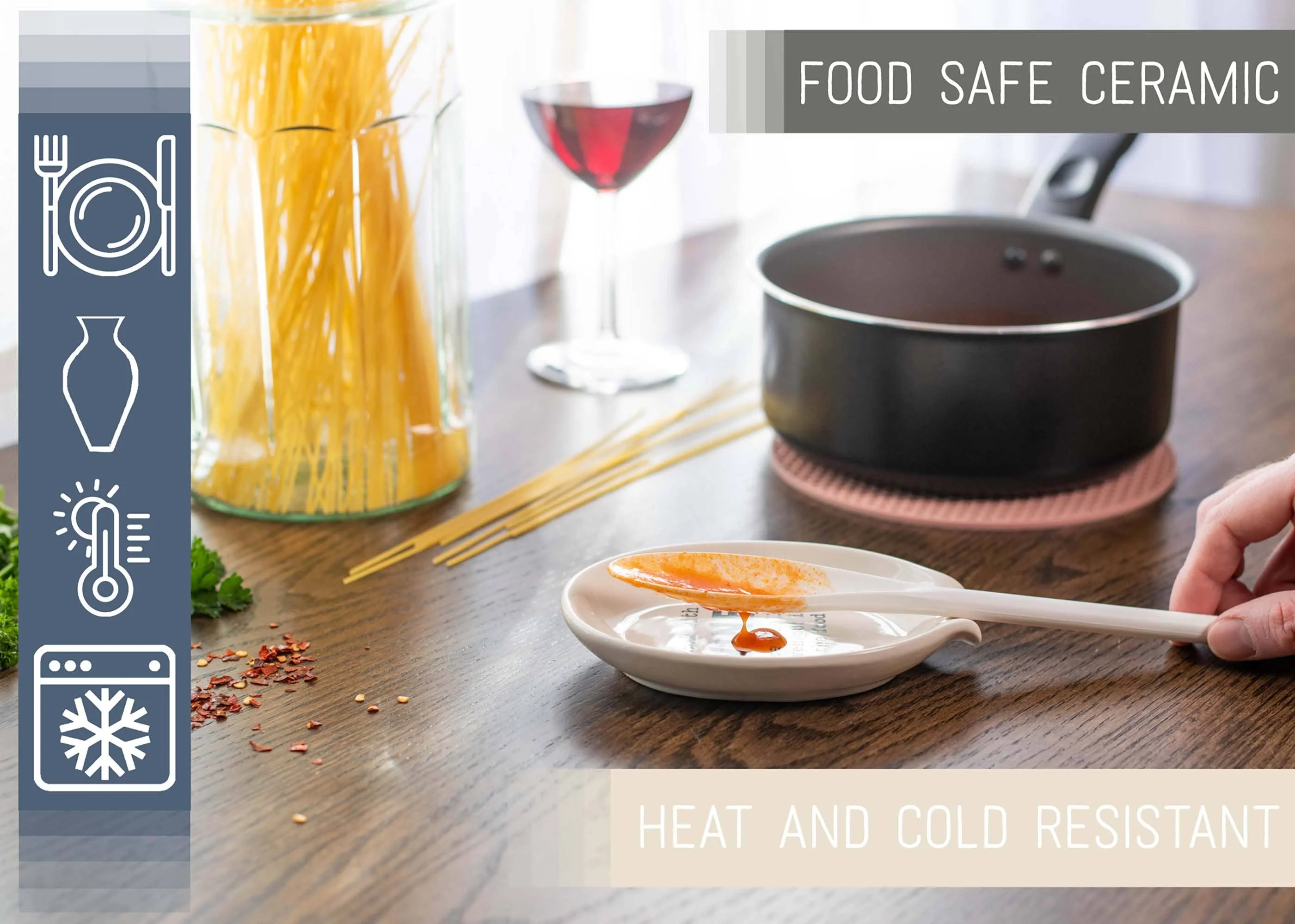 Cook With Wine 6 x 4 in Ceramic Oval Countertop Spoon Rest - Image 4