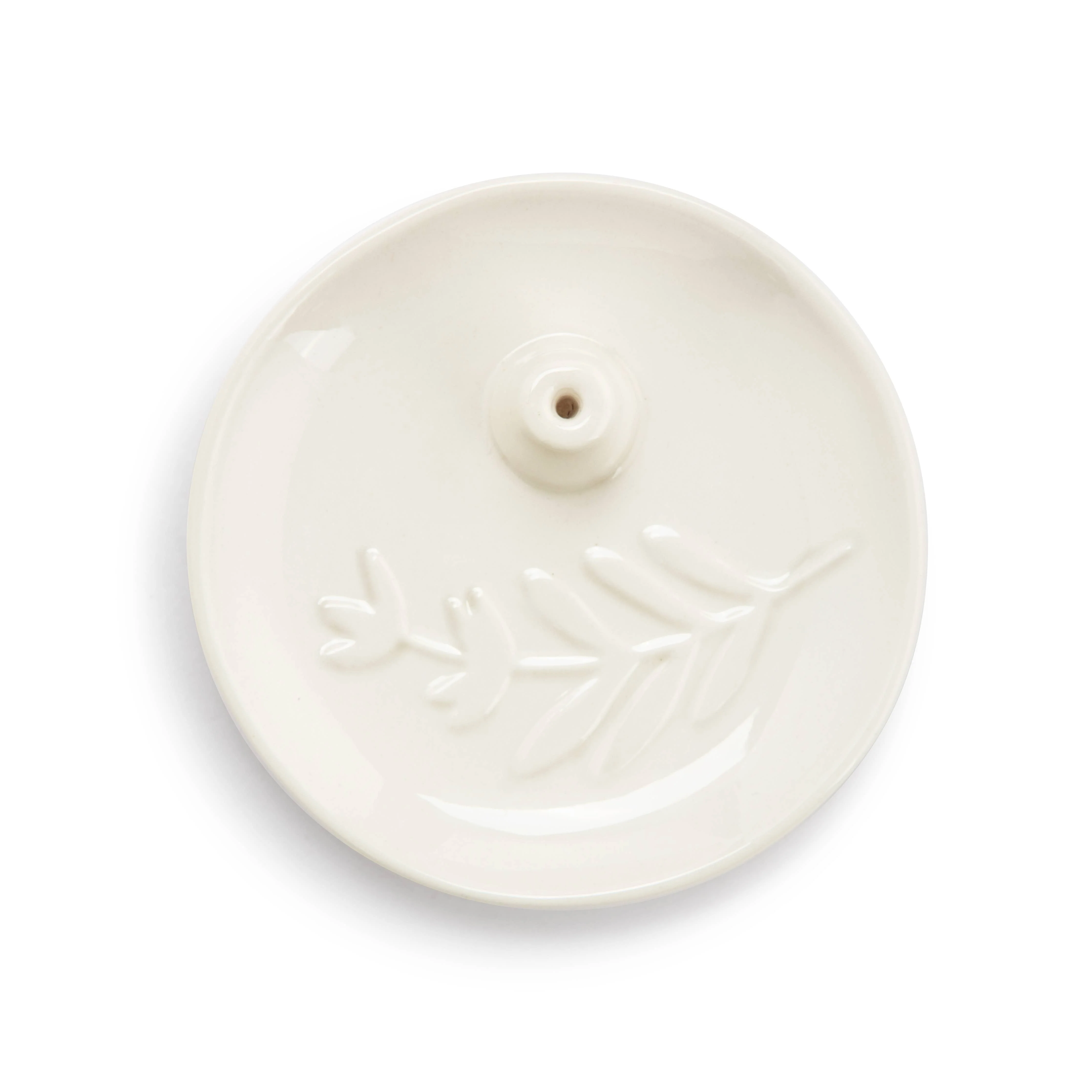 Cream Botanical Ceramic Incense Holder - 4.5in