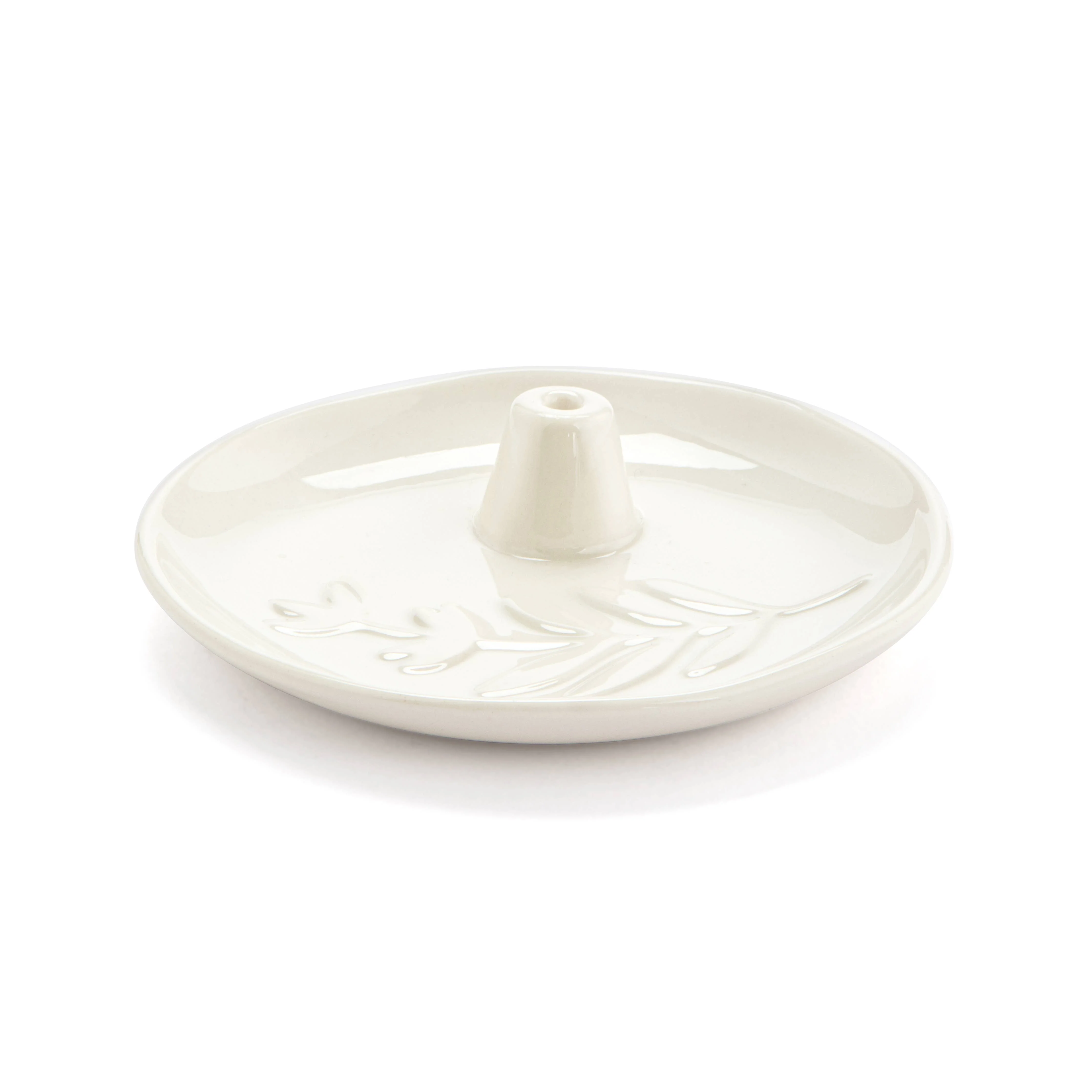 Cream Botanical Ceramic Incense Holder - 4.5in - Image 2