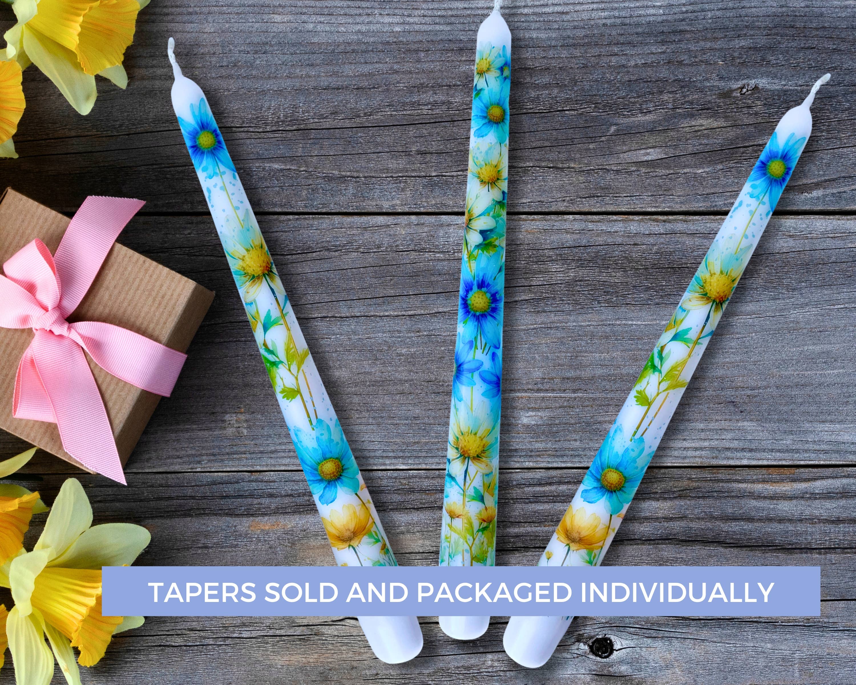 Blue Daisy Taper Candle Home Decor and Gift - Image 2