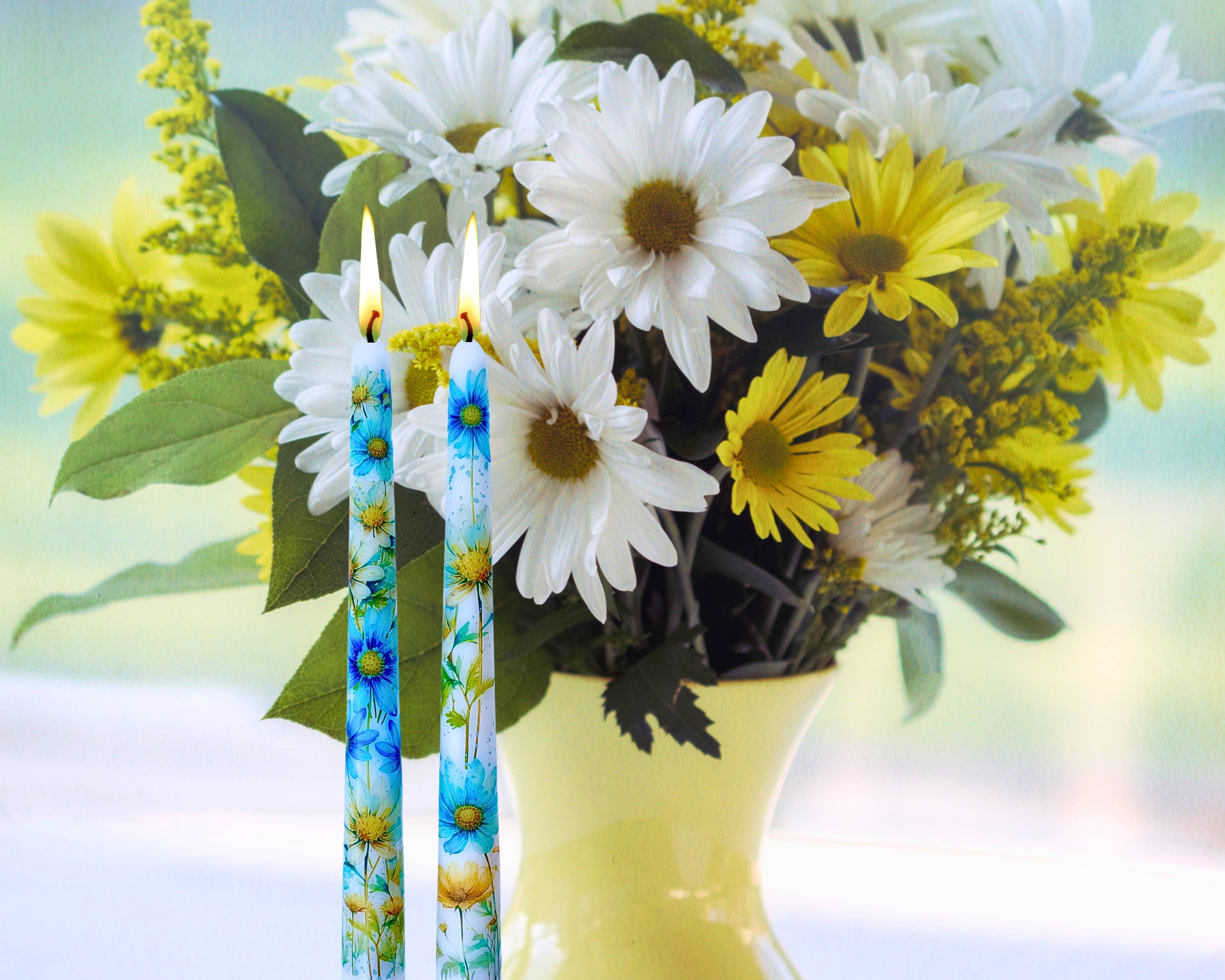 Blue Daisy Taper Candle Home Decor and Gift - Image 3