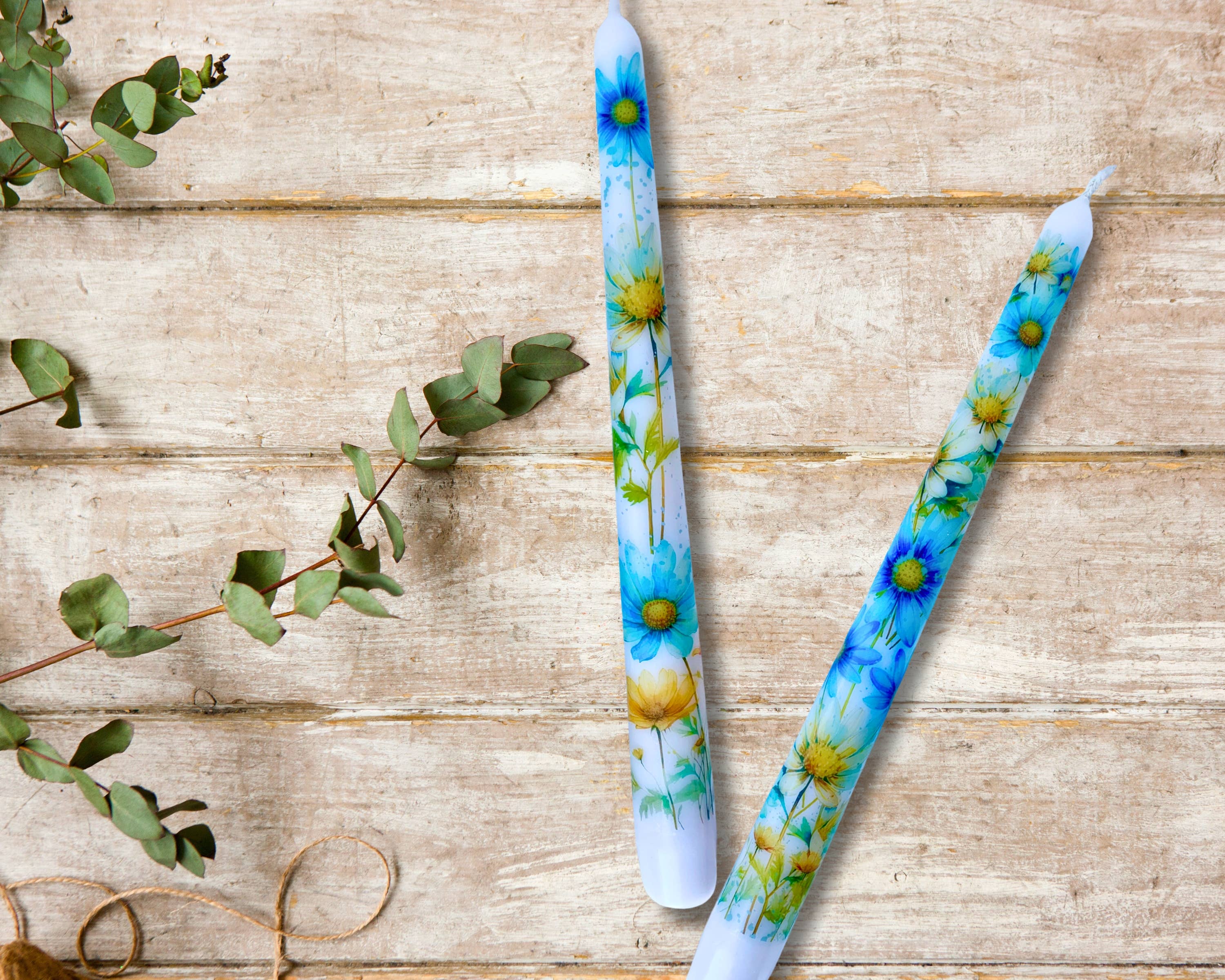 Blue Daisy Taper Candle Home Decor and Gift - Image 4