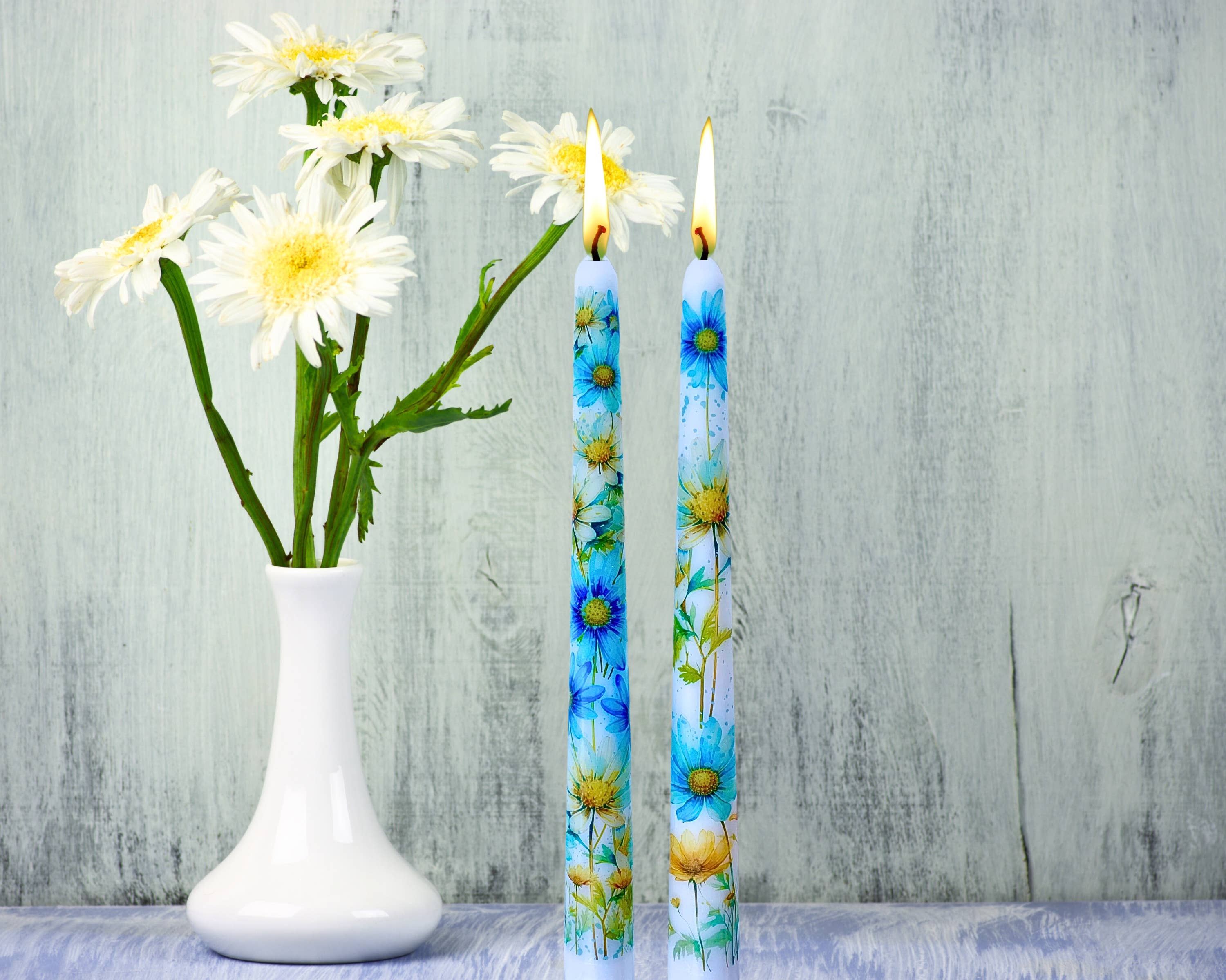 Blue Daisy Taper Candle Home Decor and Gift - Image 6