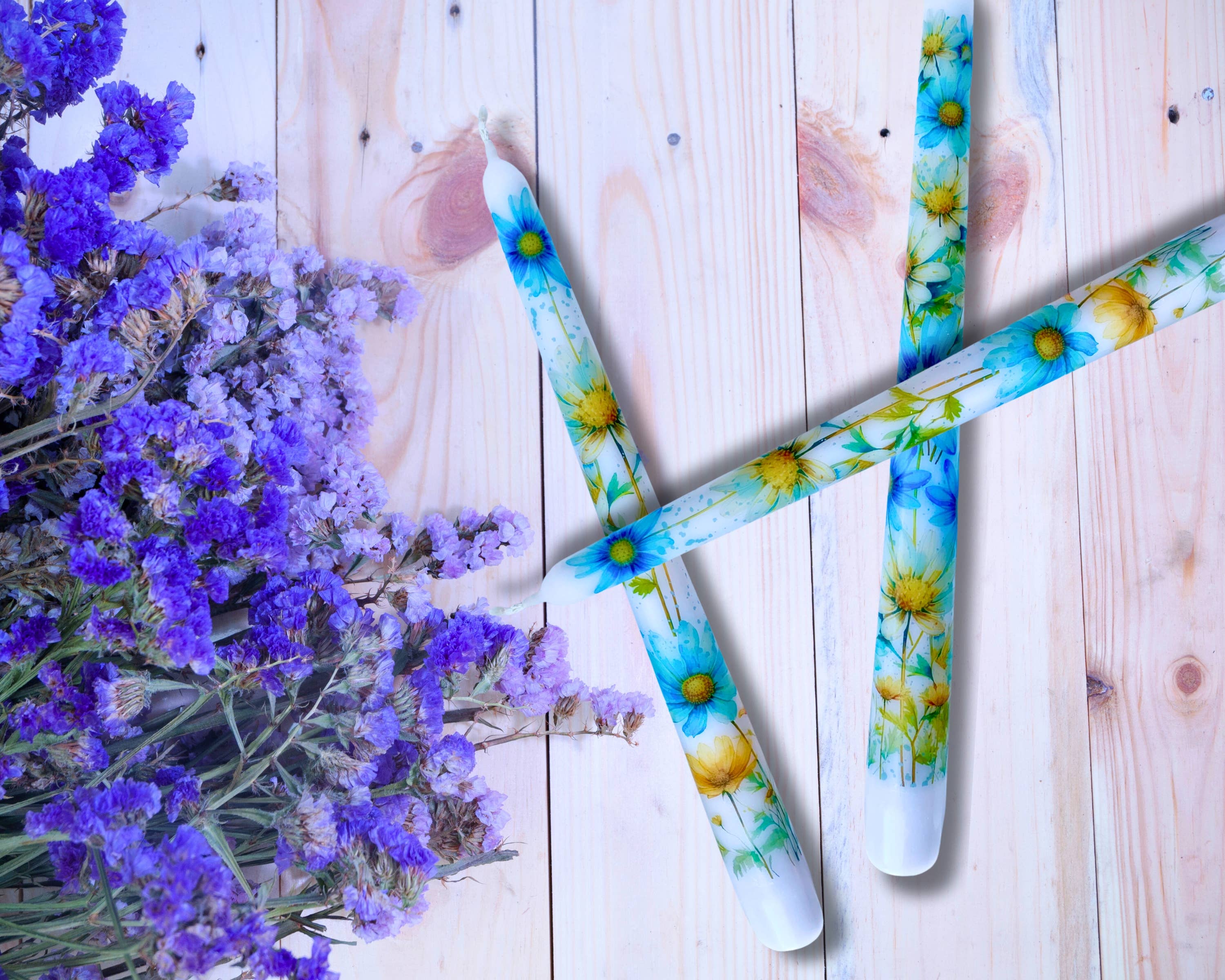 Blue Daisy Taper Candle Home Decor and Gift - Image 7