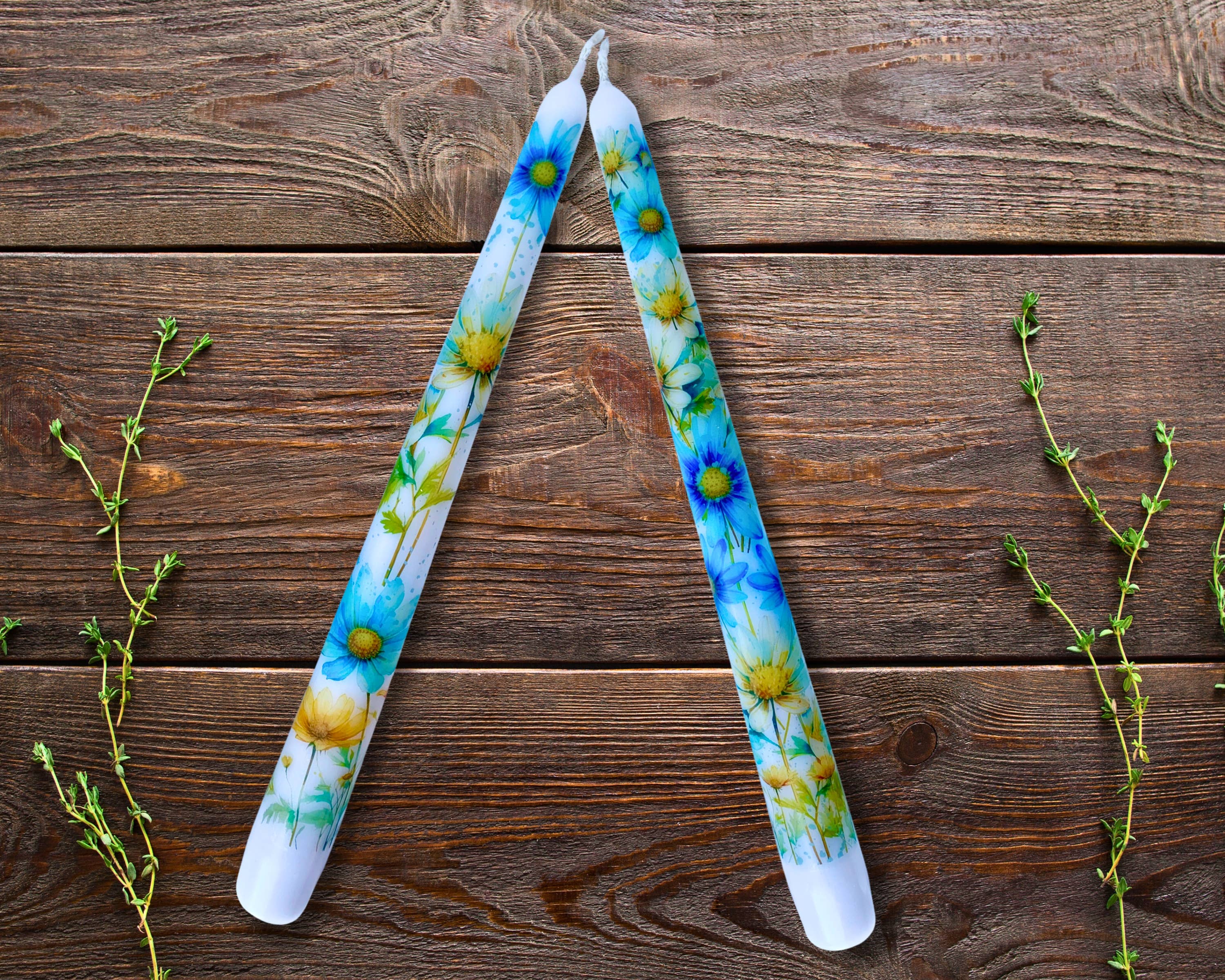 Blue Daisy Taper Candle Home Decor and Gift - Image 8