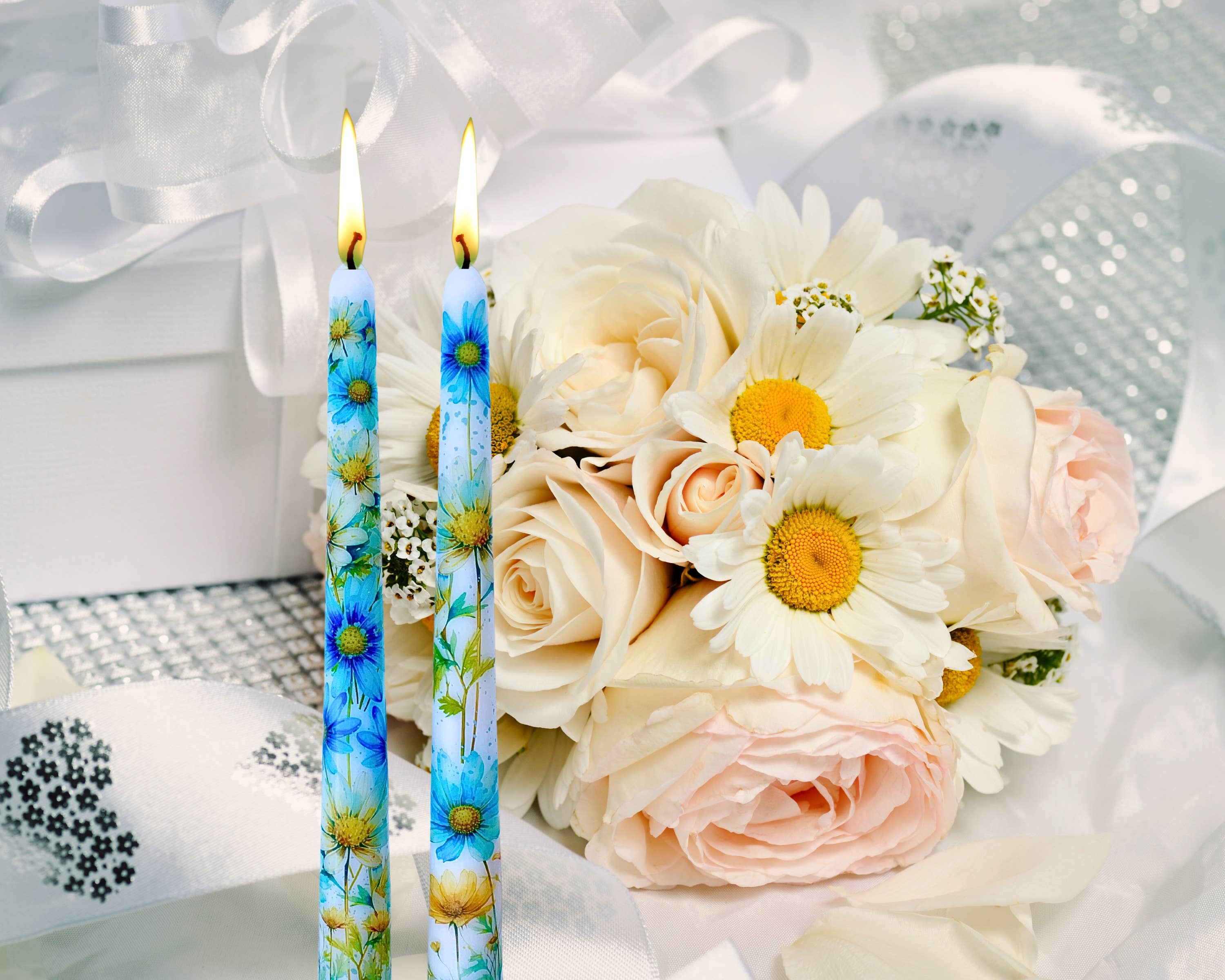 Blue Daisy Taper Candle Home Decor and Gift - Image 9