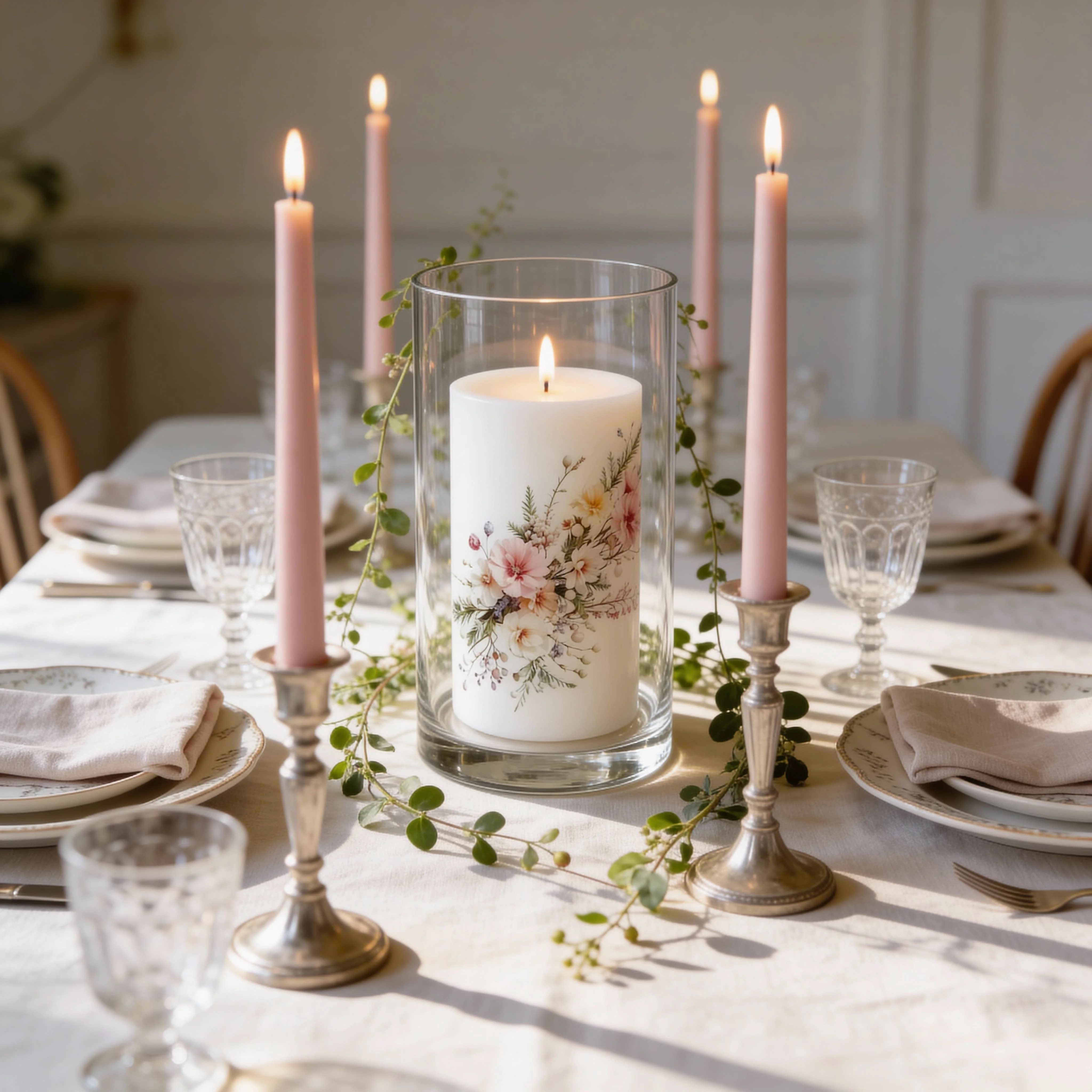 Blush Wildflower Floral Pillar Candle for Decor and Gifts - Image 2