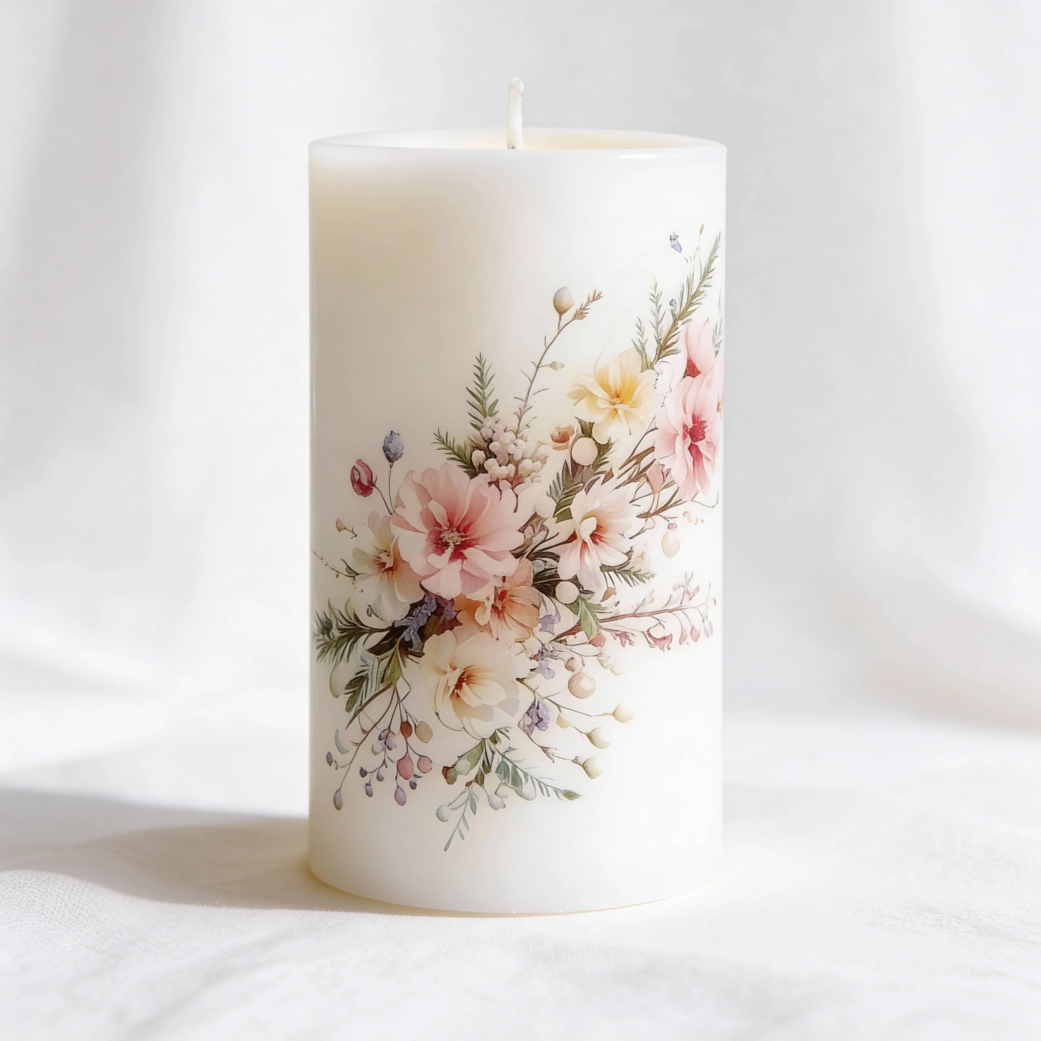 Blush Wildflower Floral Pillar Candle for Decor and Gifts - Image 3