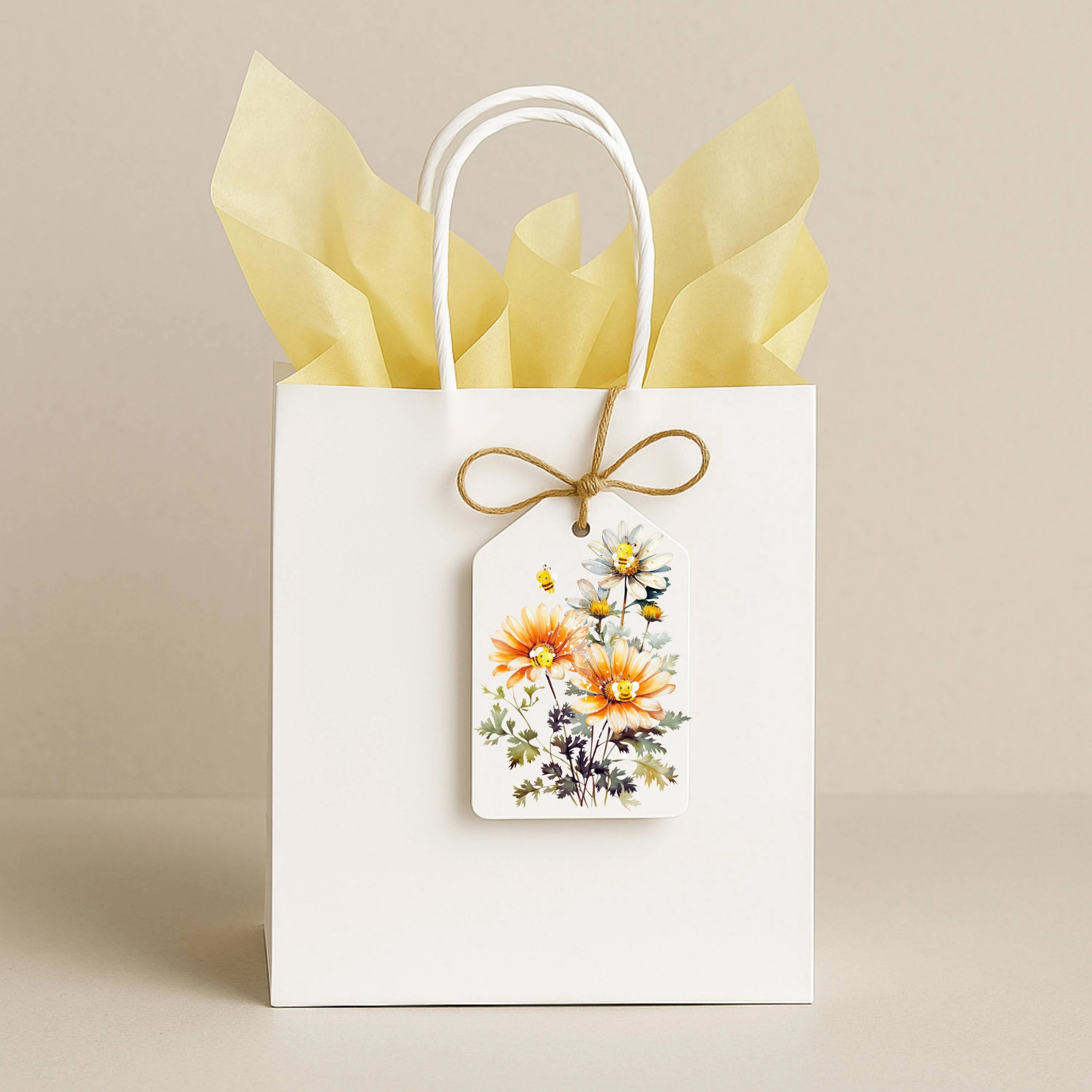 Daisy and Bees Gift Tag Set of 8 Tags with Rustic Twine - Image 2