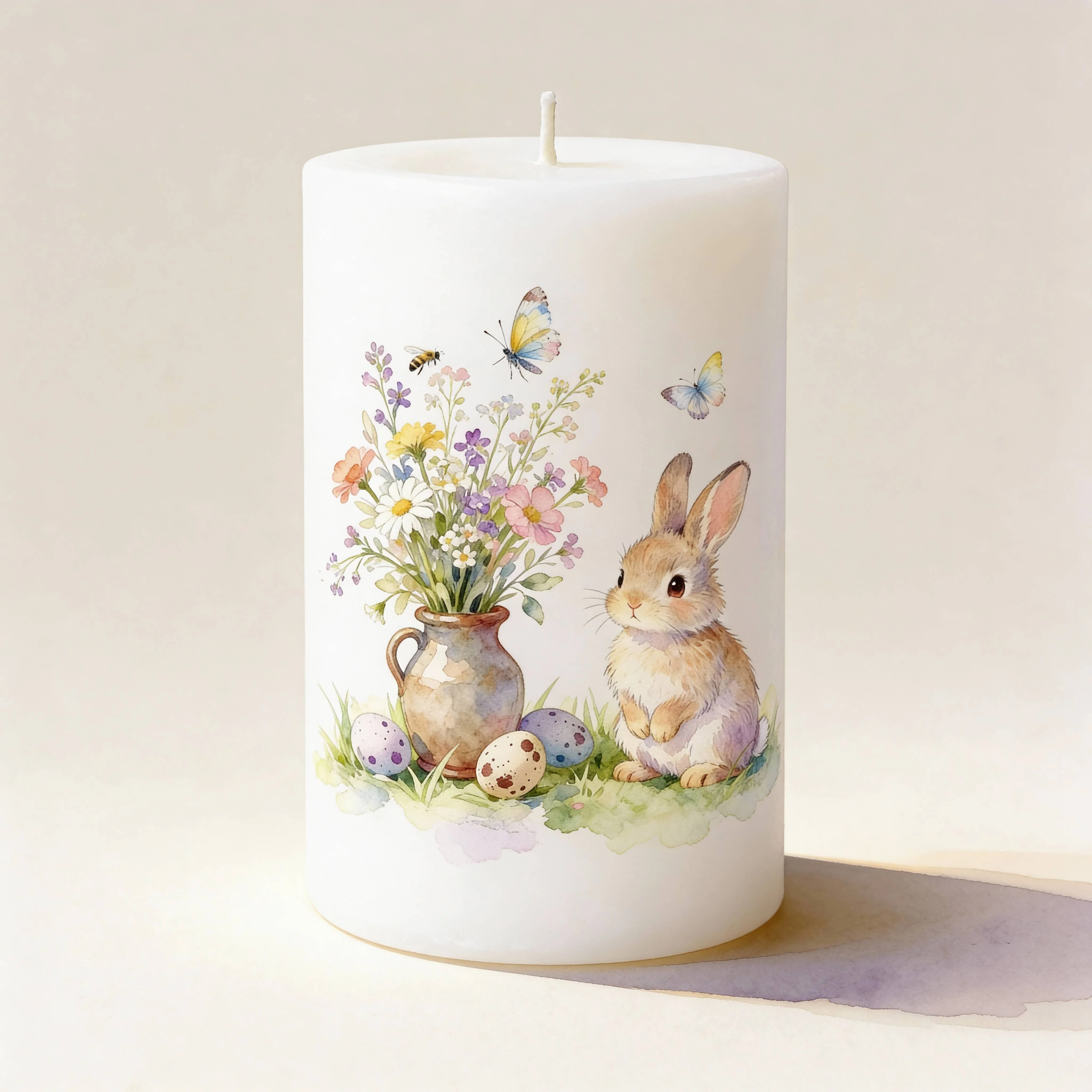 Easter Bunny and Wildflowers Decorative Pillar Candle - Image 3