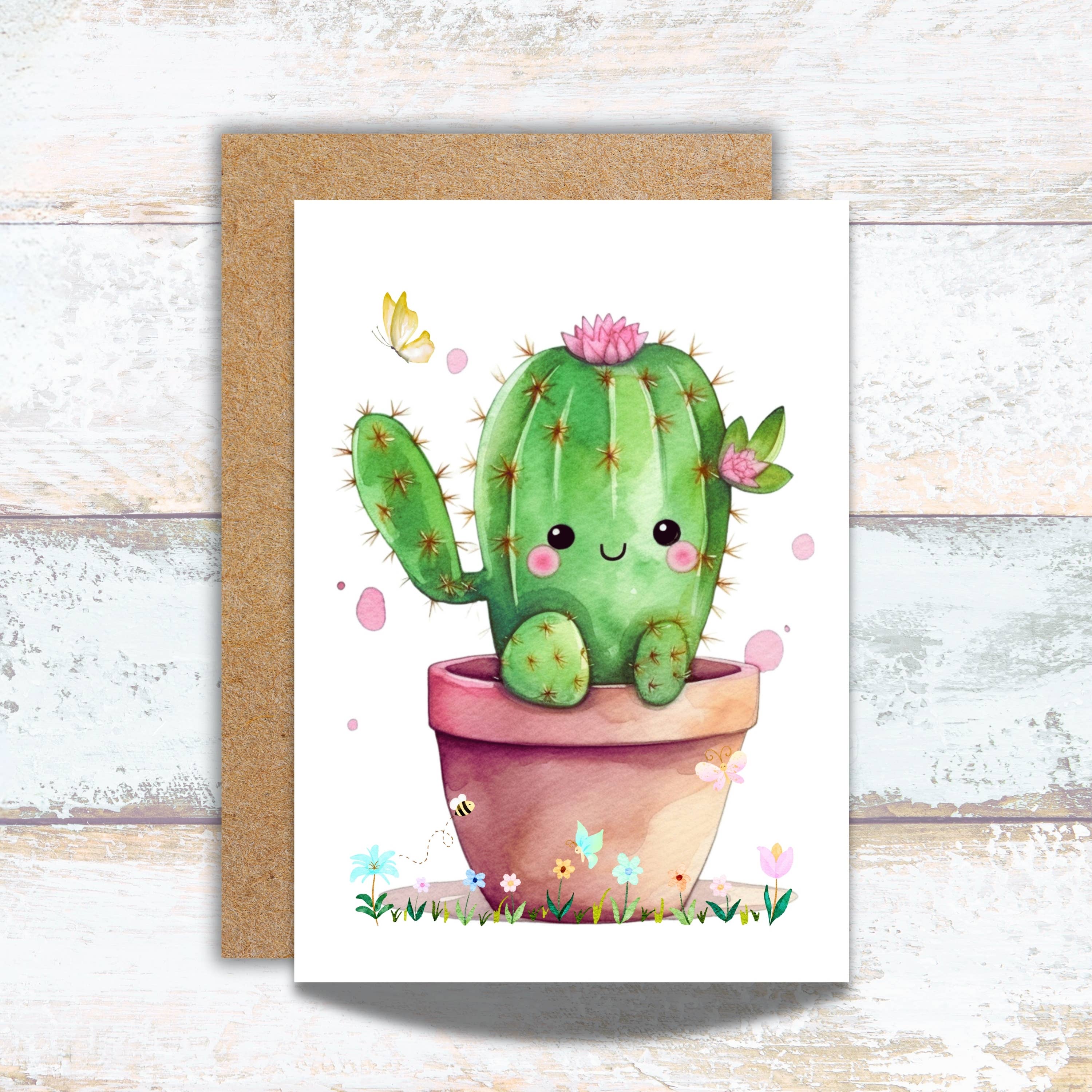 Happy Birthday Cute Succulent Watercolor Greeting Card - Image 2