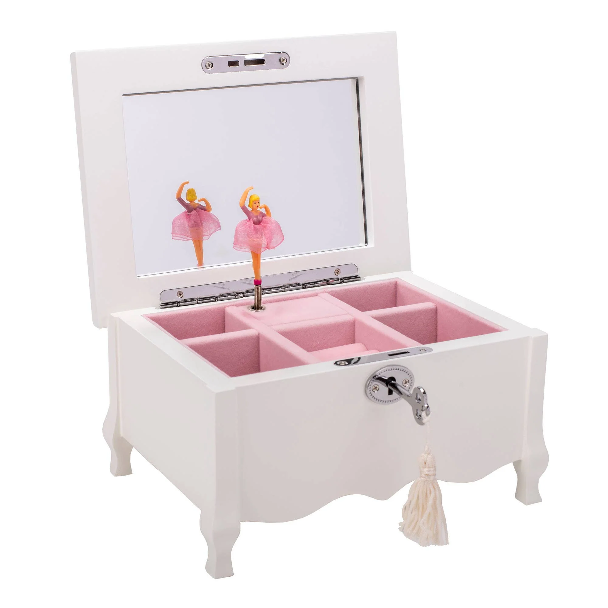 Ballerina White 8 x 6 MDF Wood and Velvet Musical Jewelry Box