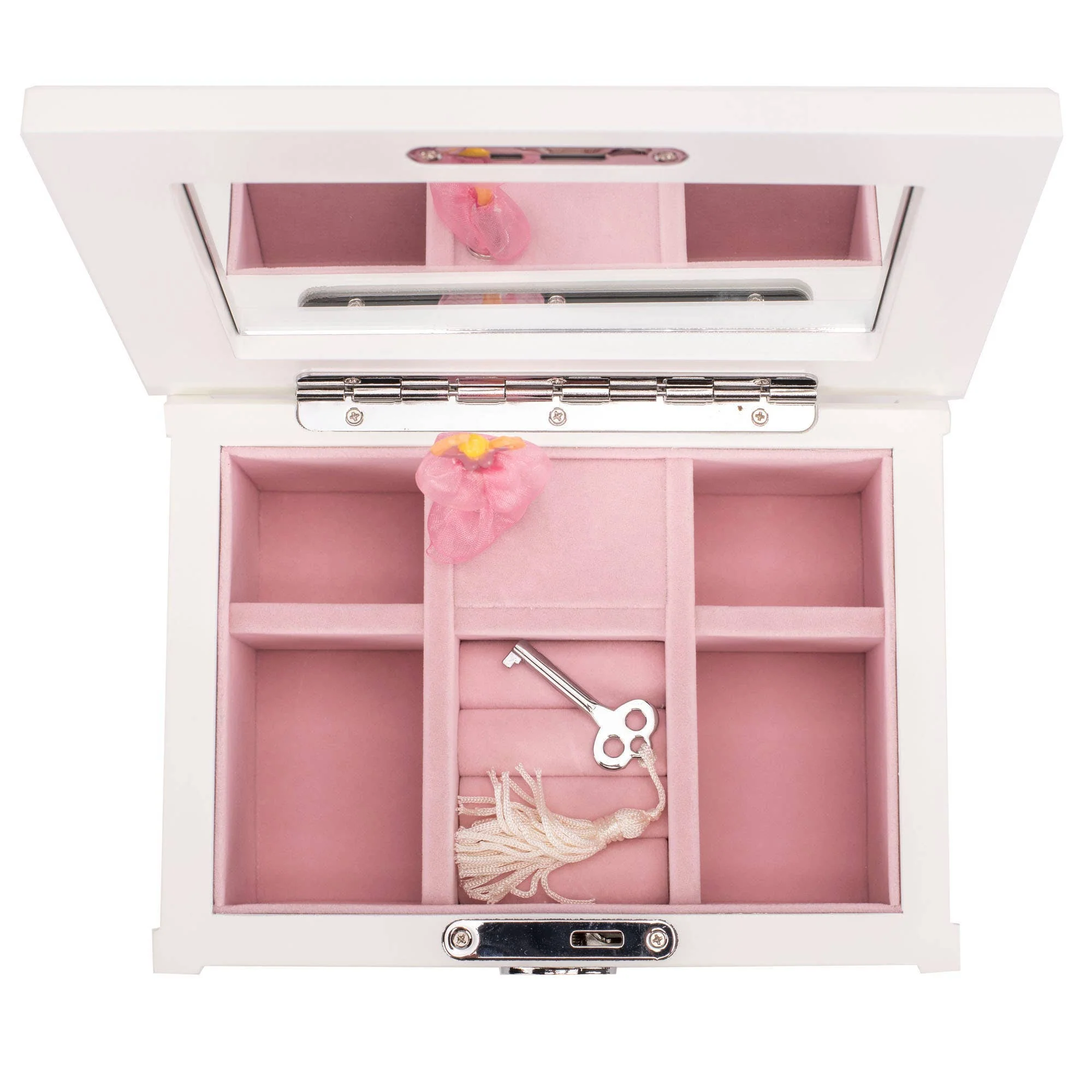 Ballerina White 8 x 6 MDF Wood and Velvet Musical Jewelry Box - Image 4