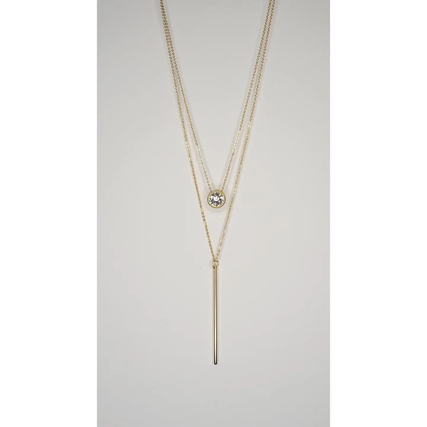 Double Layer Necklace with CZ Pendant