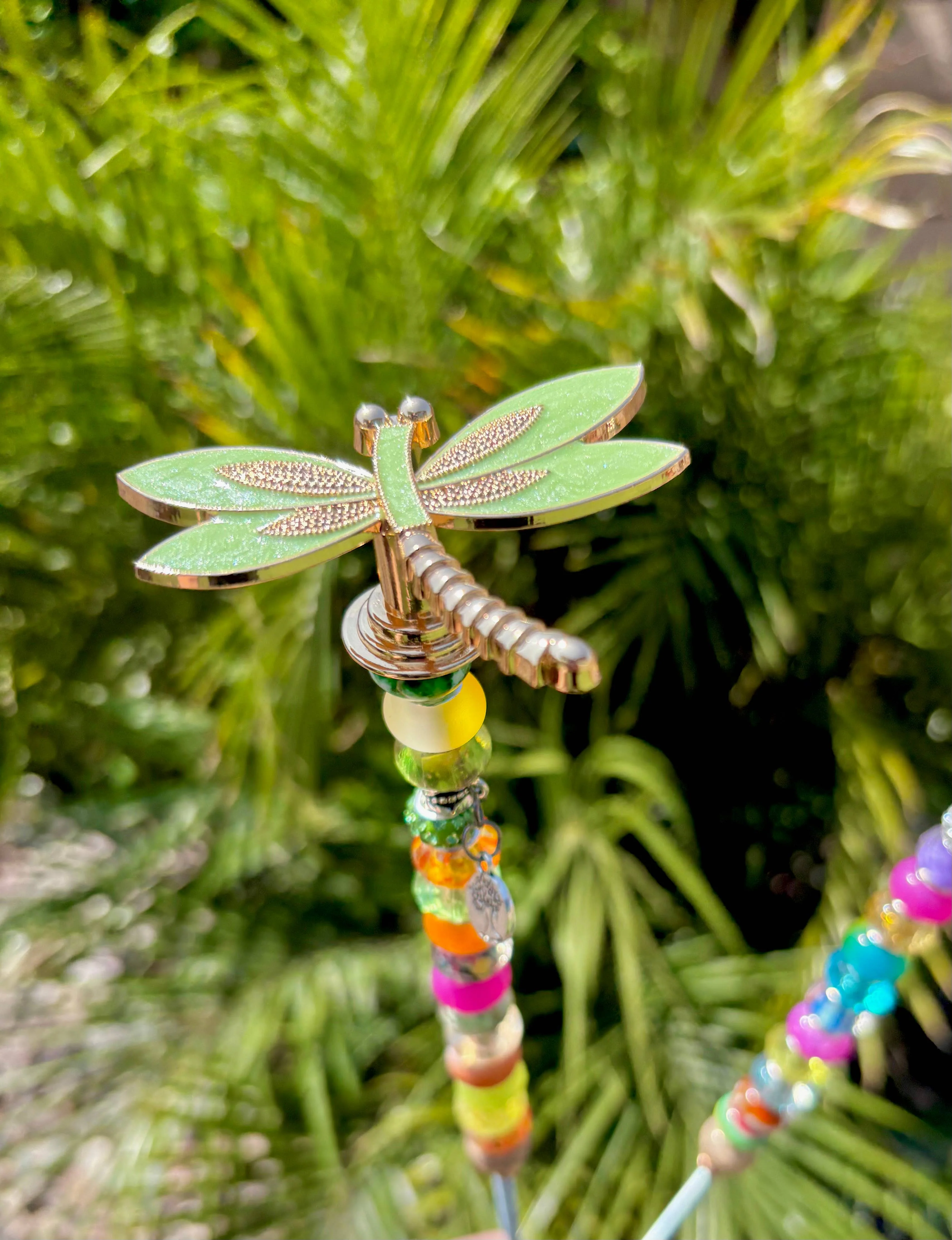 Dragonfly Garden Plant Stakes Beaded: Green / 8 inch - Image 3