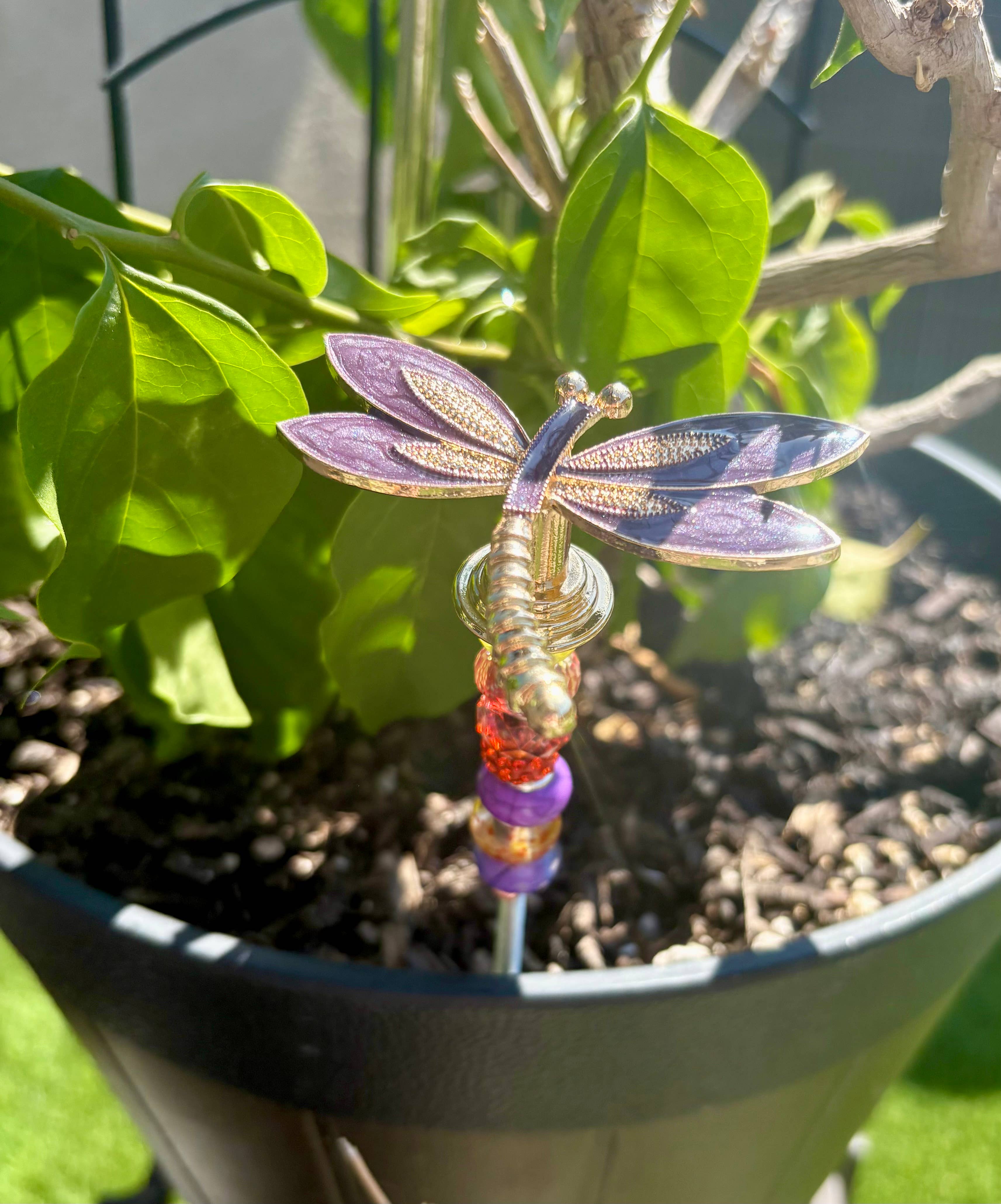 Dragonfly Garden Plant Stakes Beaded: Green / 8 inch - Image 6