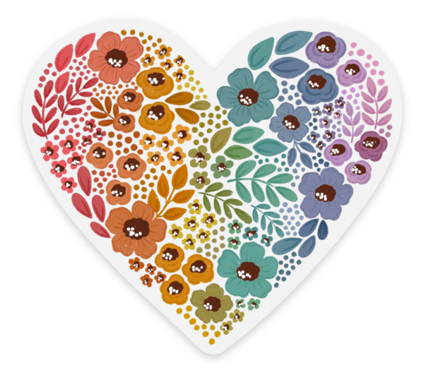 Clear Pride Rainbow Floral Heart Sticker - Image 2