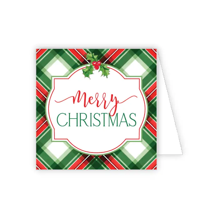 Enclosure Card Hand painted Merry Christmas Red & Grn Trad Plaid