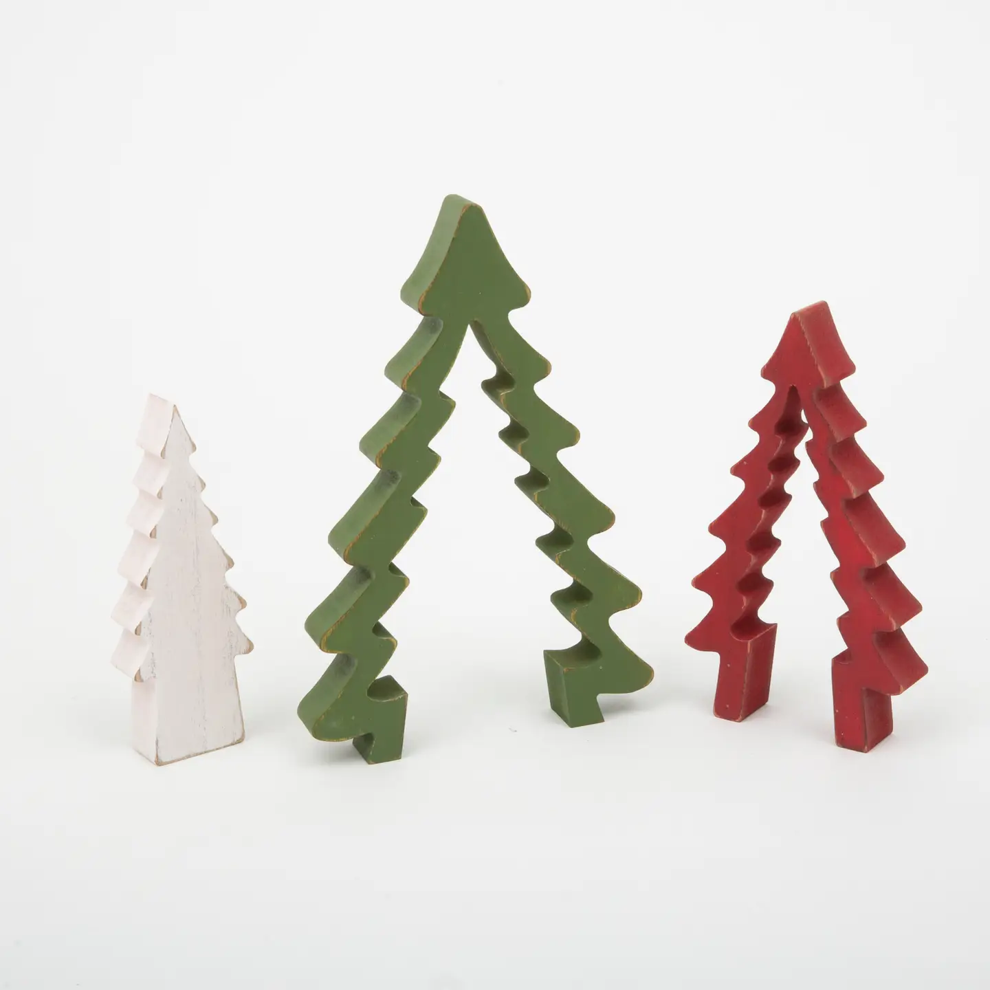 Green, Red and White Wooden Nesting Wood Holiday Tree Decor- 9.45"H - Image 2