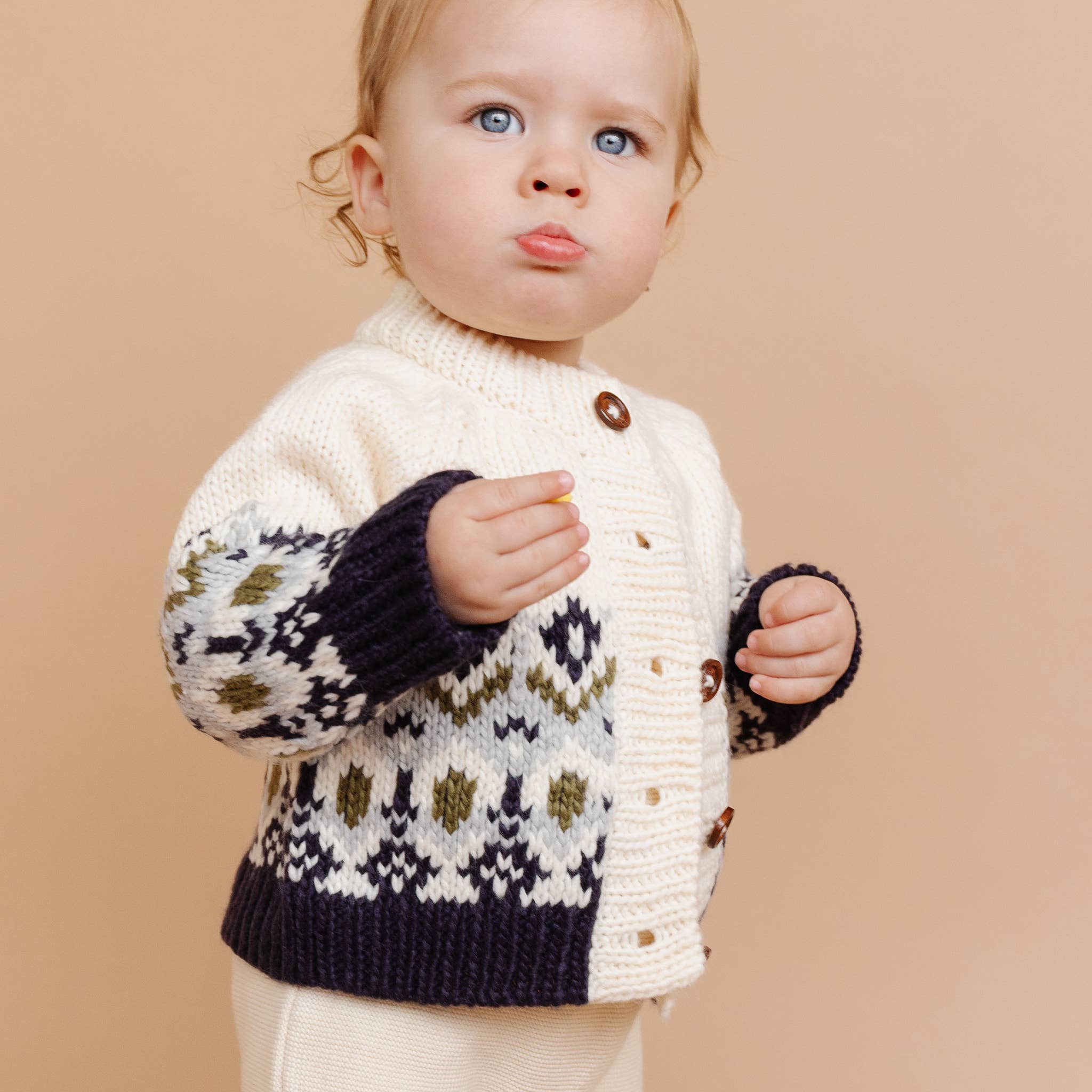 Fairisle Knit Cardigan, Navy | Baby Kids Fall Winter Sweater - Image 3