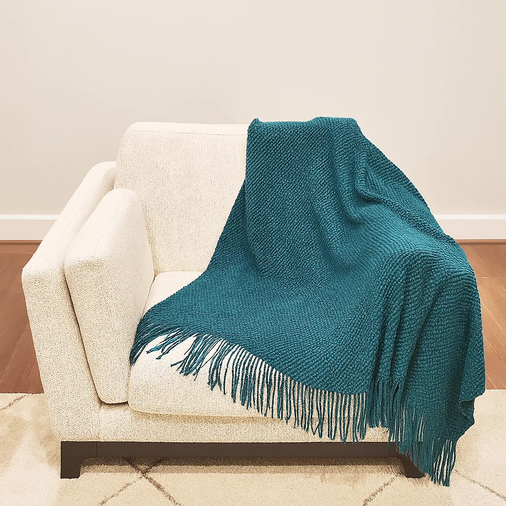 Knit Textured 50"x60" Throw Blanket with Fringe - Image 2