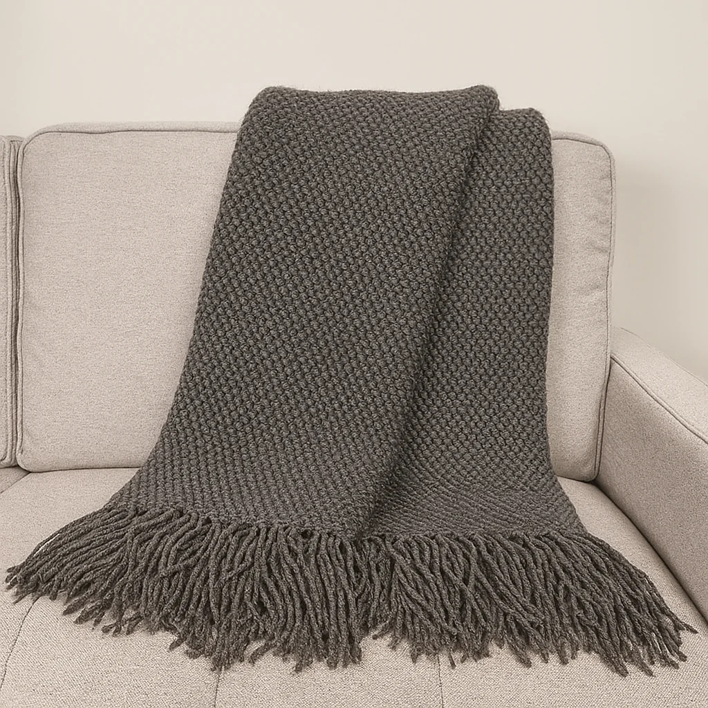 Knit Textured 50"x60" Throw Blanket with Fringe - Image 3