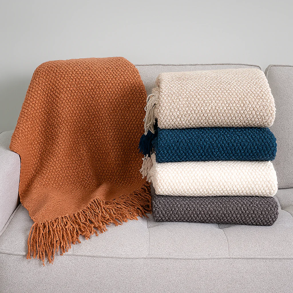 Knit Textured 50"x60" Throw Blanket with Fringe - Image 9