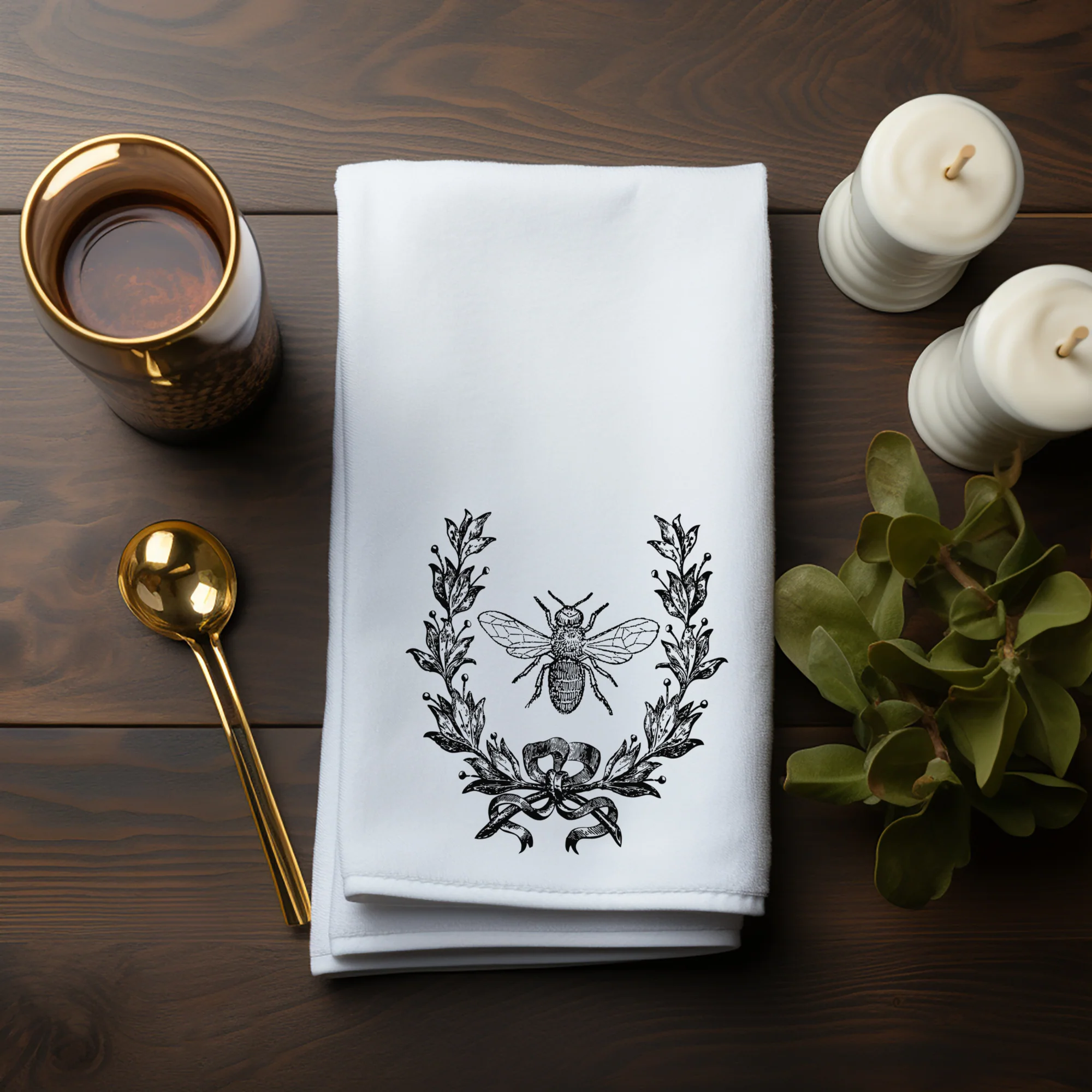 Black and White Guest Towel, Black Bee on Fingertip Towel - Image 3