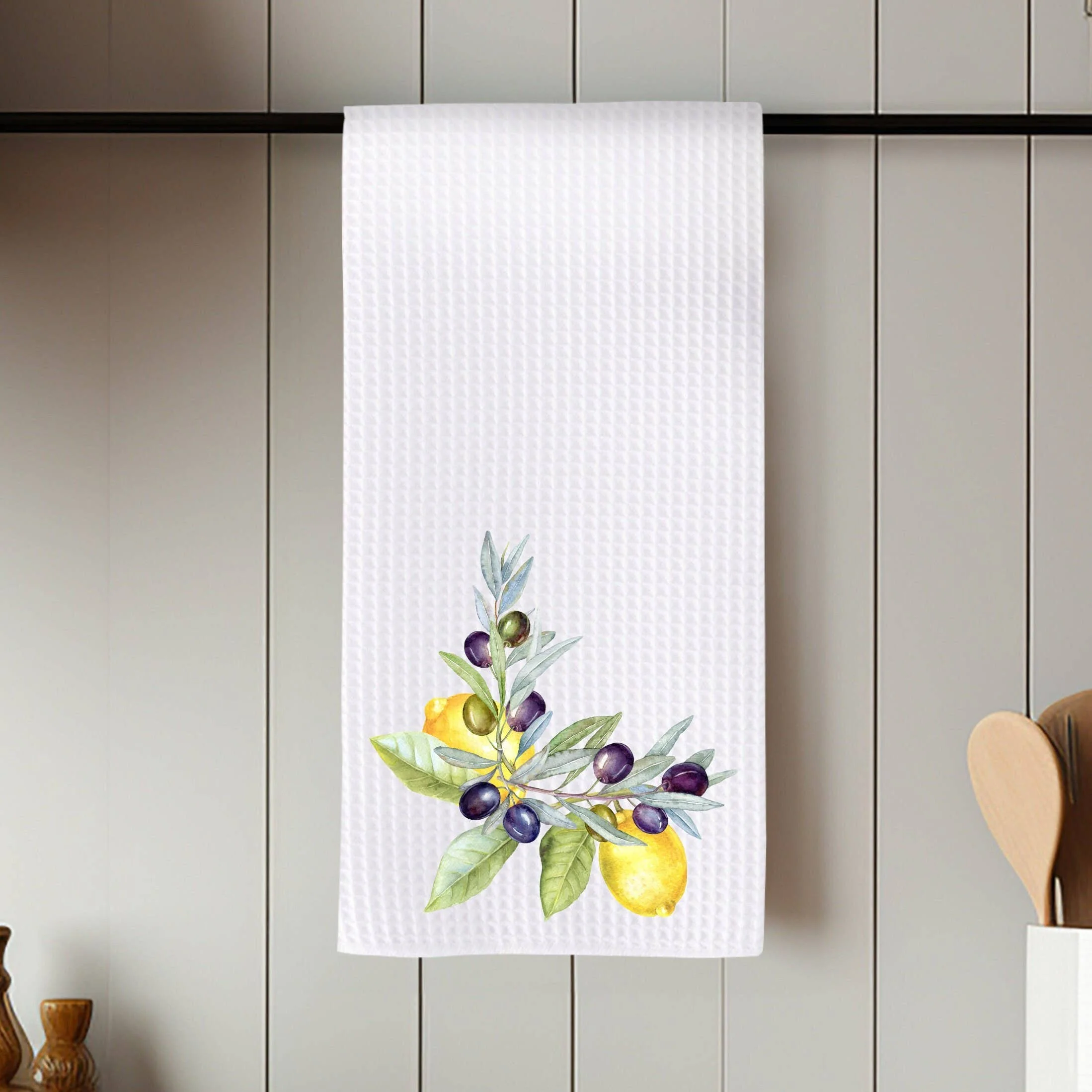 Lemon & Olive Waffle Weave Kitchen Tea Towel Farmhouse Decor - Image 3