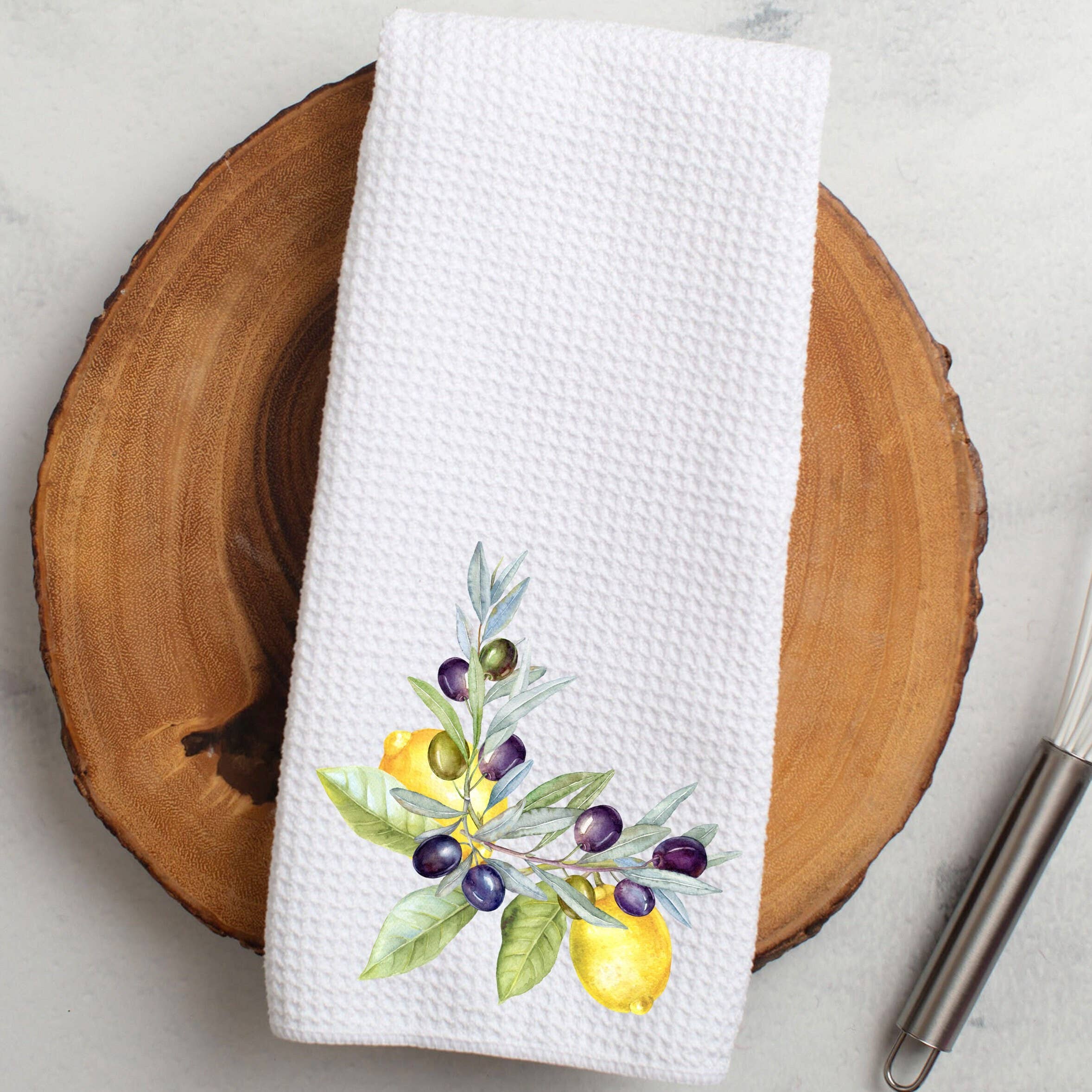 Lemon & Olive Waffle Weave Kitchen Tea Towel Farmhouse Decor - Image 4