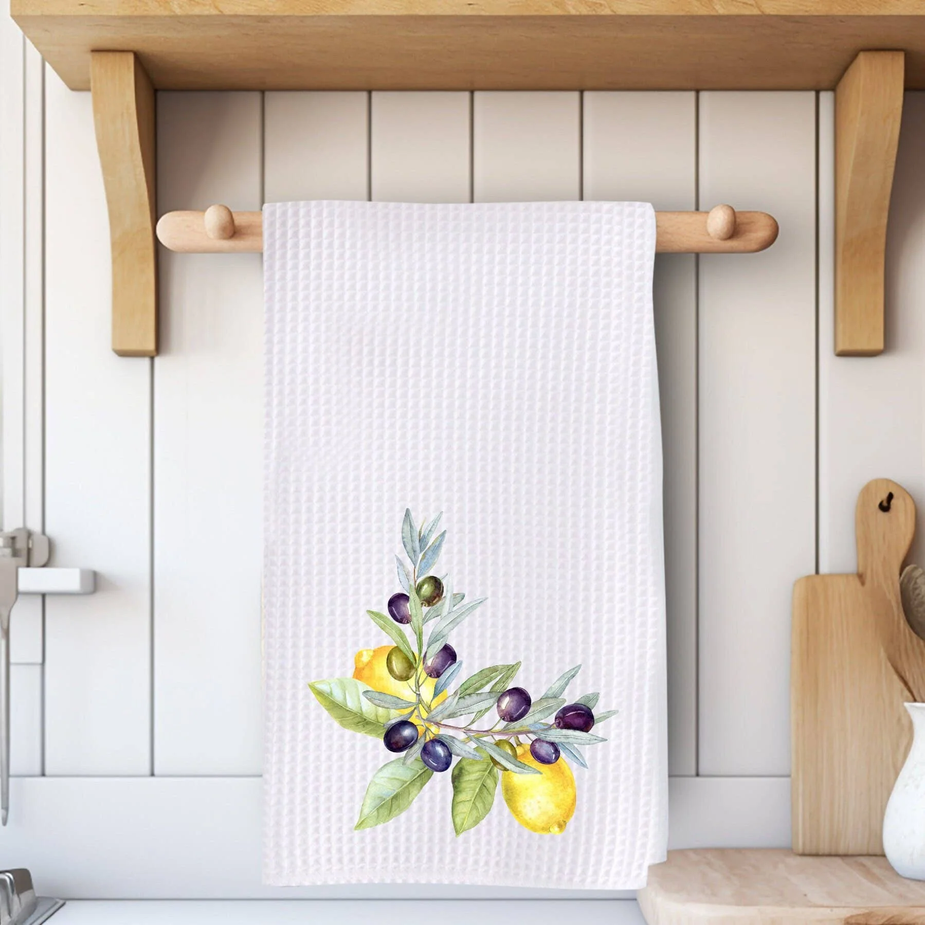 Lemon & Olive Waffle Weave Kitchen Tea Towel Farmhouse Decor - Image 5