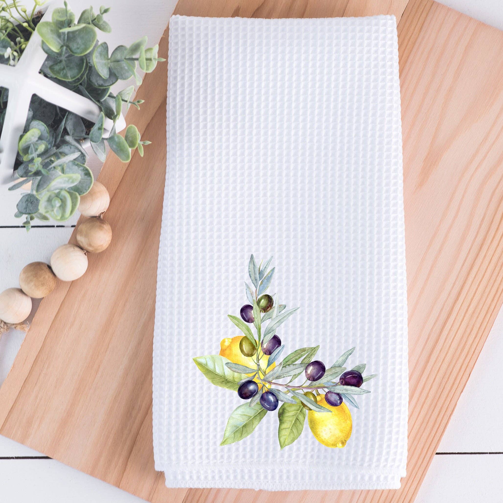 Lemon & Olive Waffle Weave Kitchen Tea Towel Farmhouse Decor - Image 9