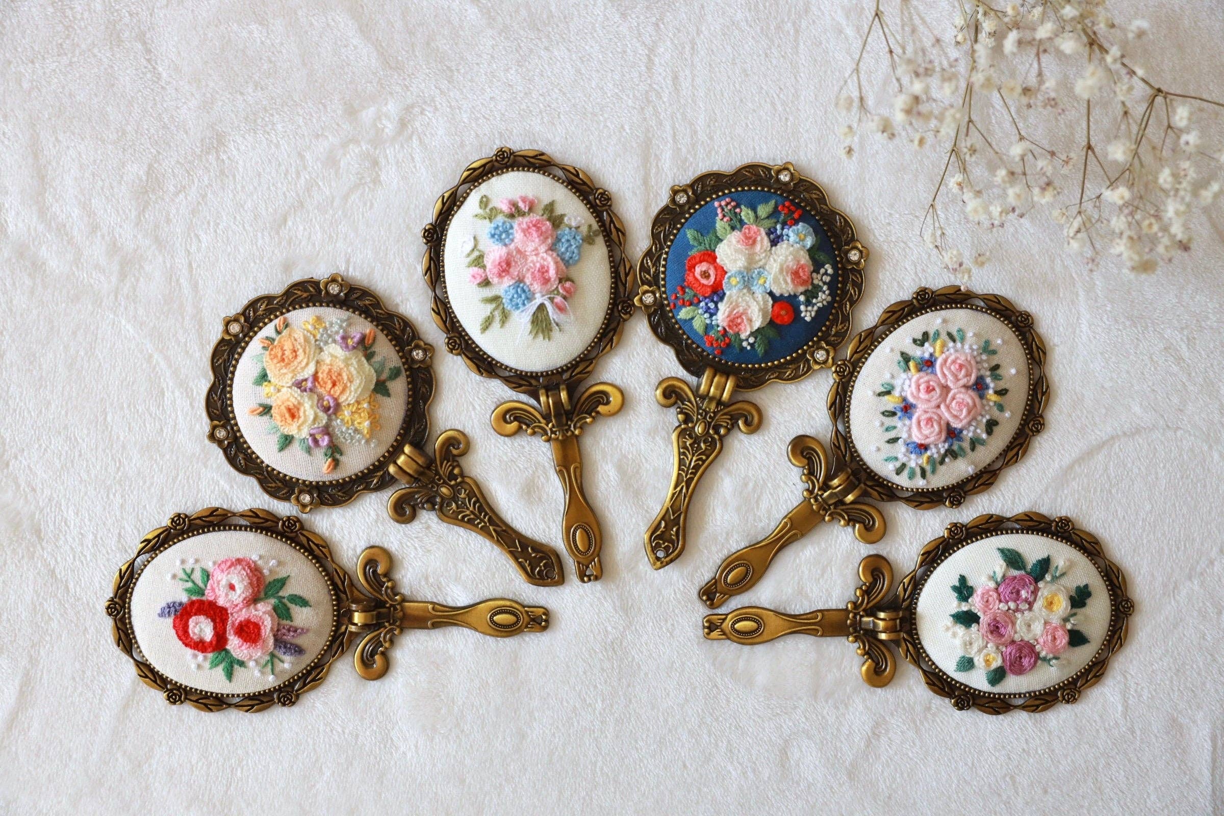 Vintage Embroidered Compact Mirror