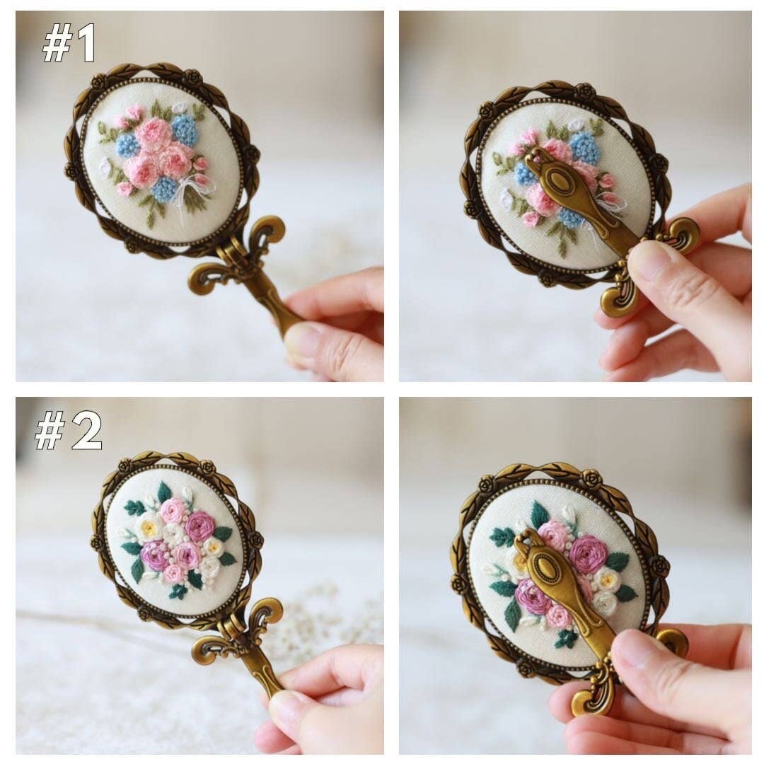 Vintage Embroidered Compact Mirror - Image 2