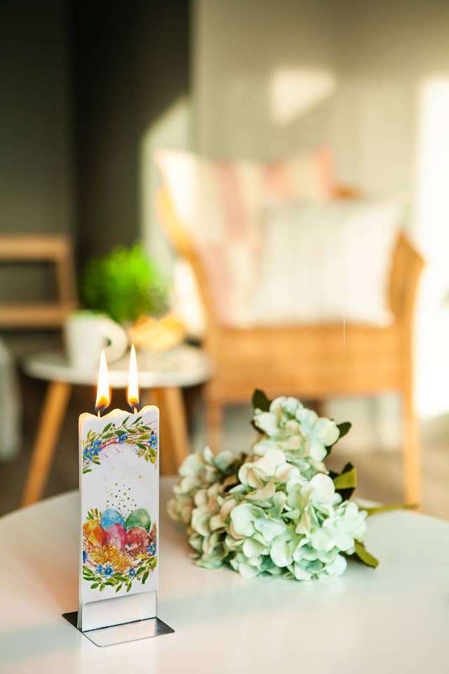 Flat Handmade Candle - Eggs in Floral Nest Easter Candle - Image 3