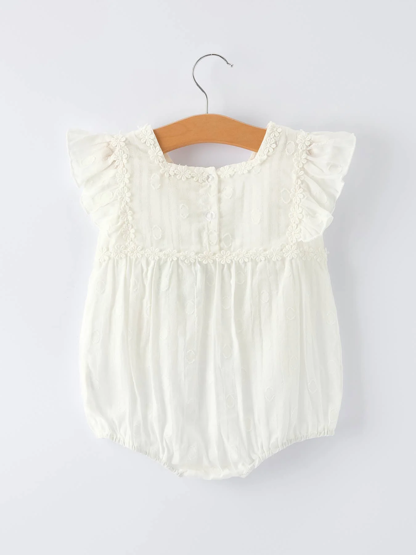 Floral Embroidery Baby Girl Romper With Ruffle Sleeves - Image 2