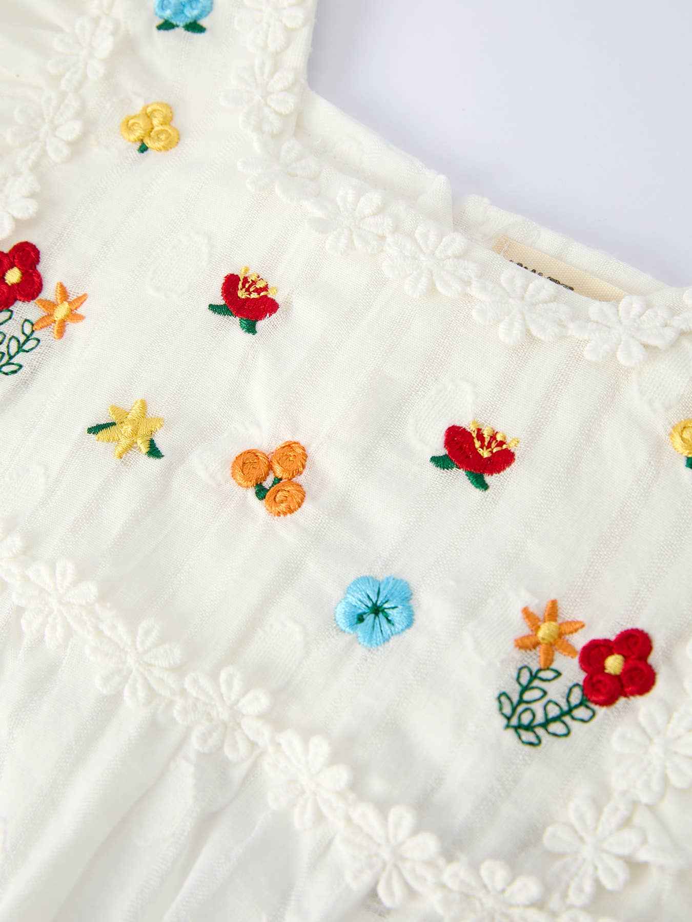 Floral Embroidery Baby Girl Romper With Ruffle Sleeves - Image 3
