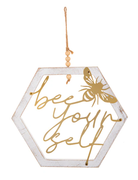 White & Gold Hexagon Bee Yourself Wall Decor