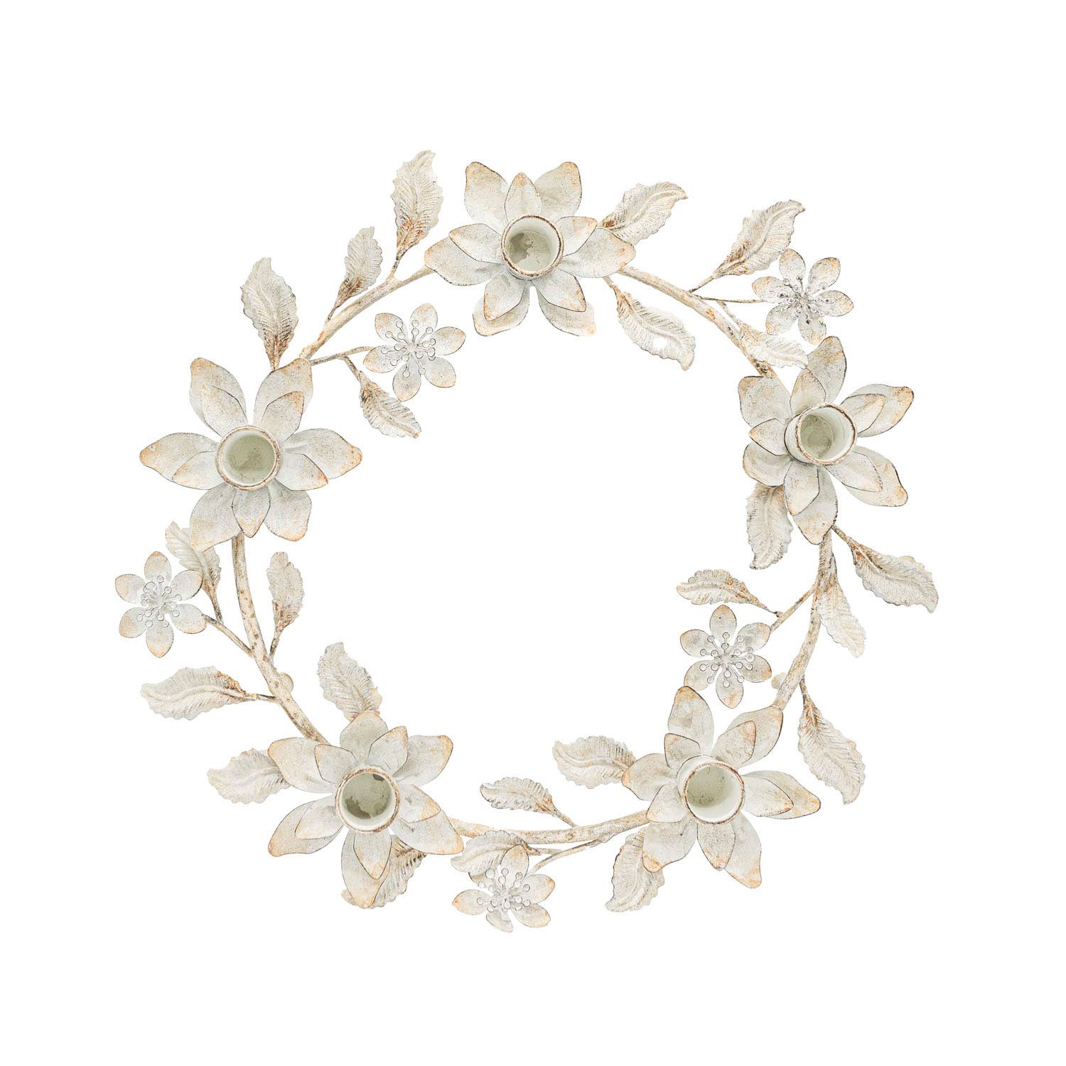 Abeline Antique Finish Floral Wreath 5 Taper Candle Holder - Image 2