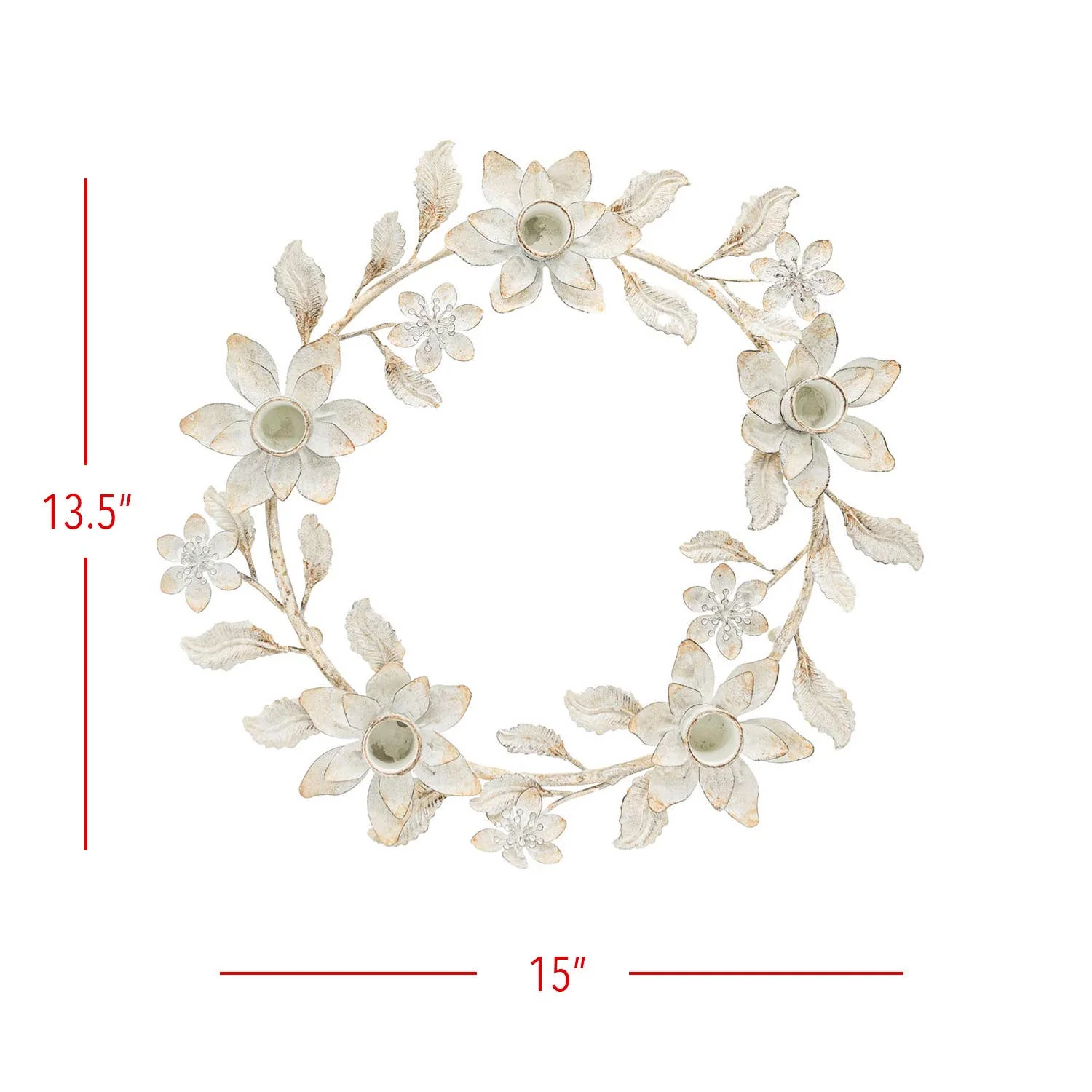 Abeline Antique Finish Floral Wreath 5 Taper Candle Holder - Image 5