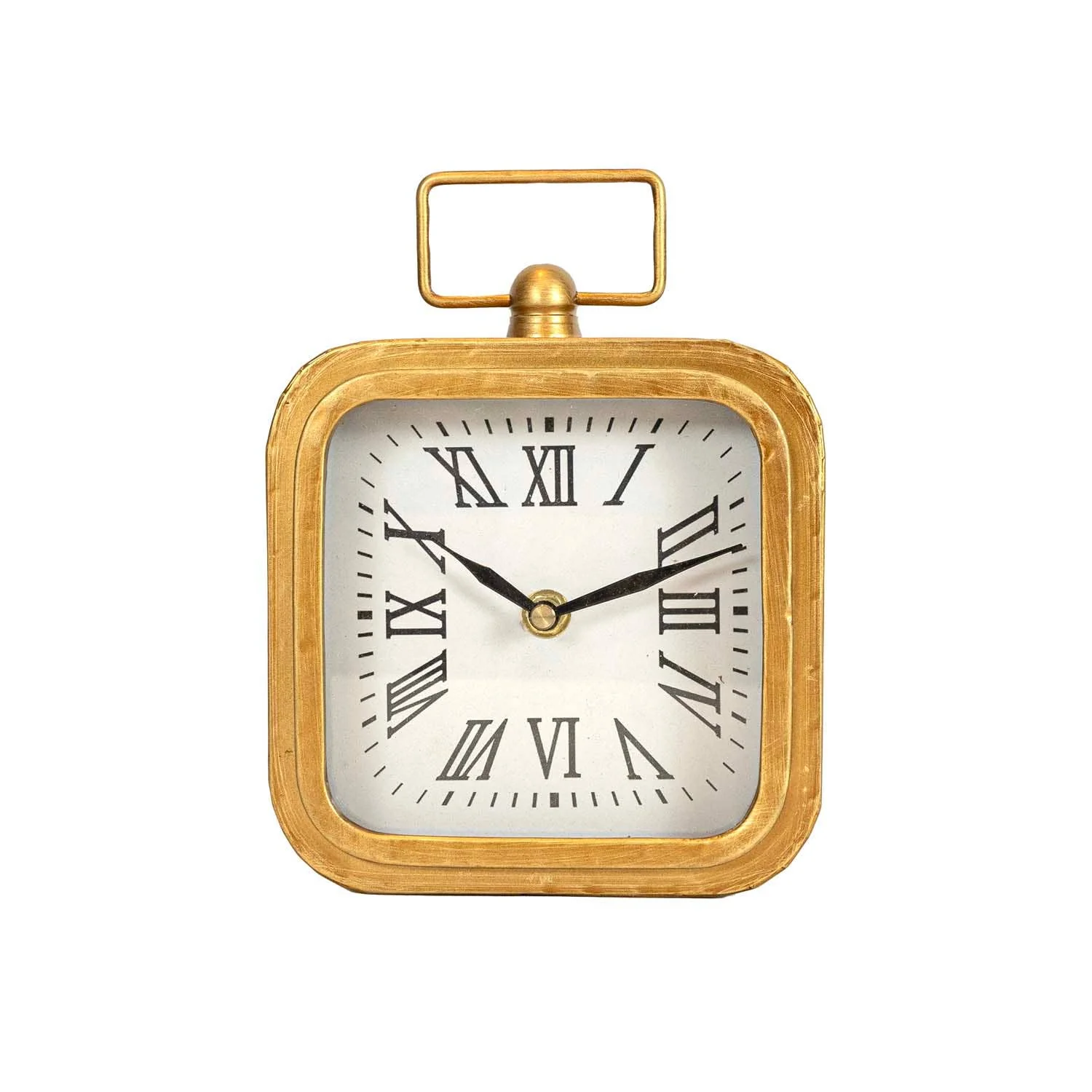 Rounded Brass Tabletop Clock With Handle And Glass - Image 2