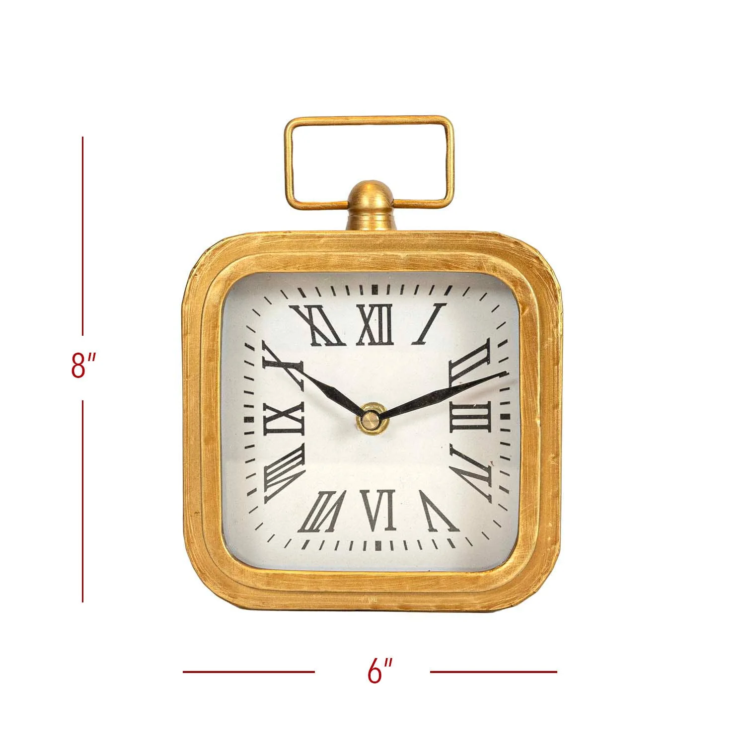 Rounded Brass Tabletop Clock With Handle And Glass - Image 6